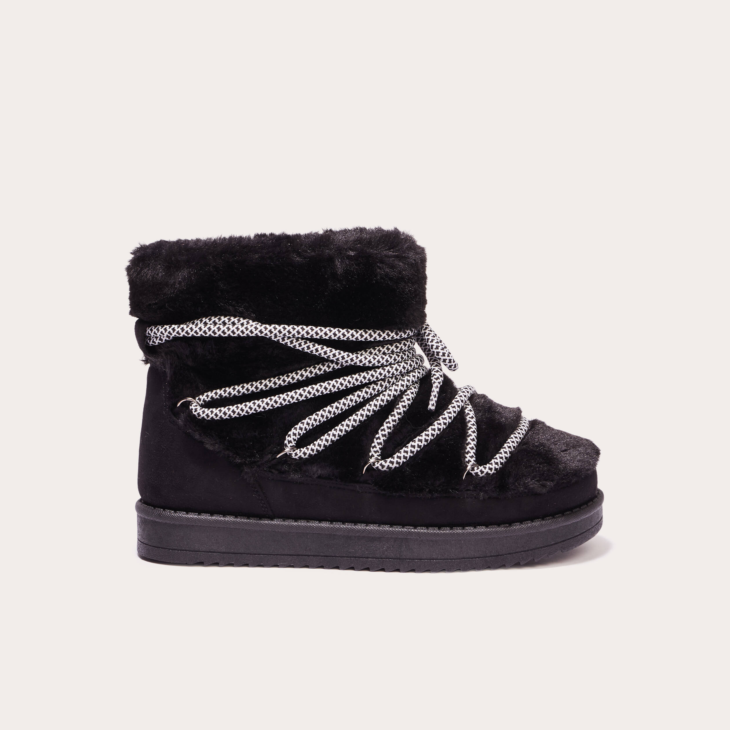 bottines fausse fourrure a lacets noir femme Bottines fausse fourrure à lacets noir femme