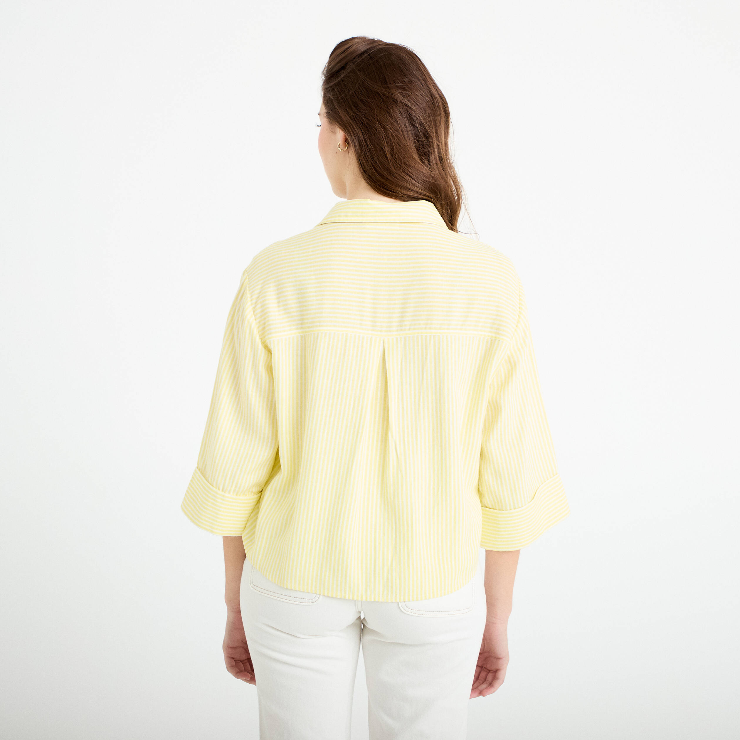 Chemise col classique manches 3/4 jaune clair femme