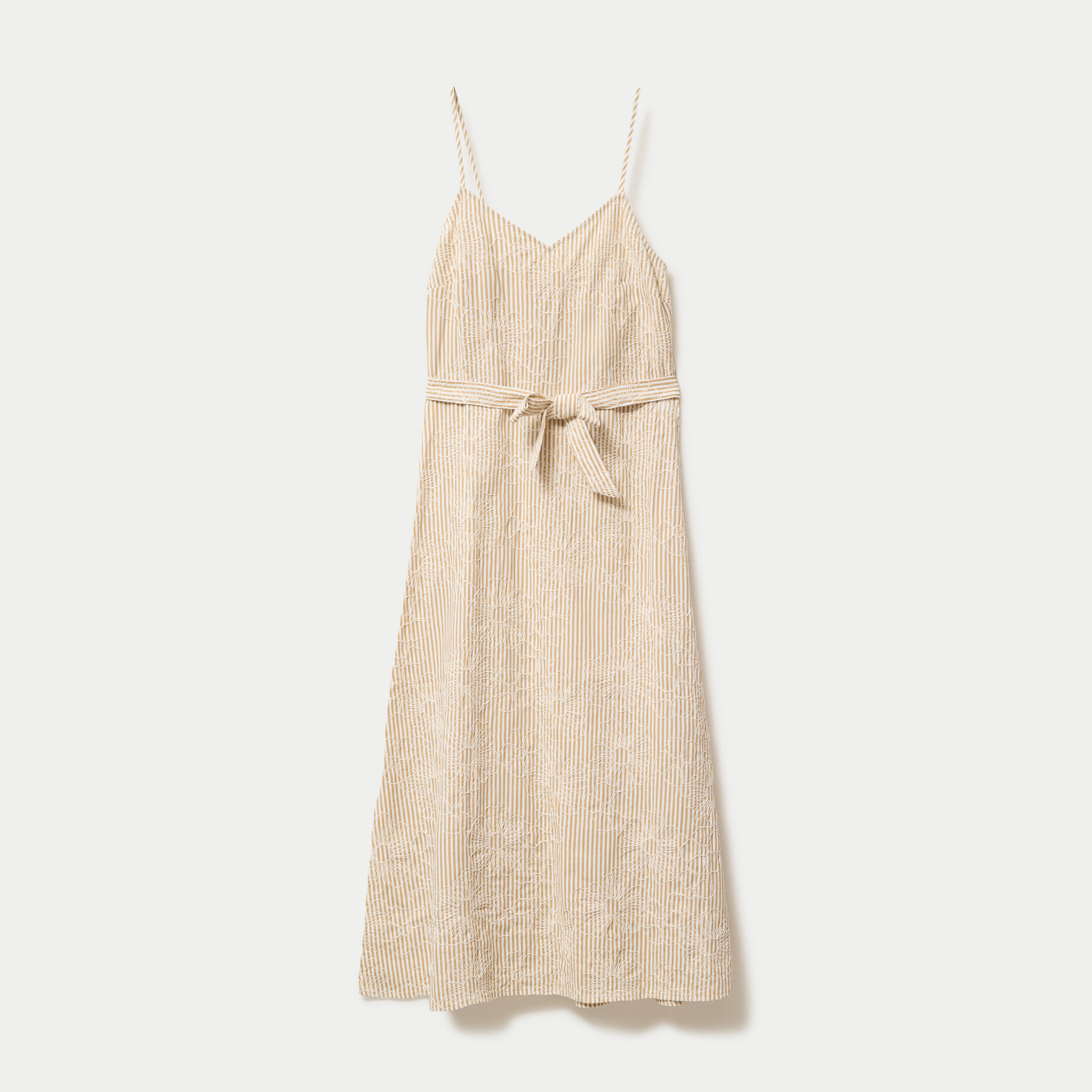 Robe droite 3/4 col v fines bretelles beige moyen femme