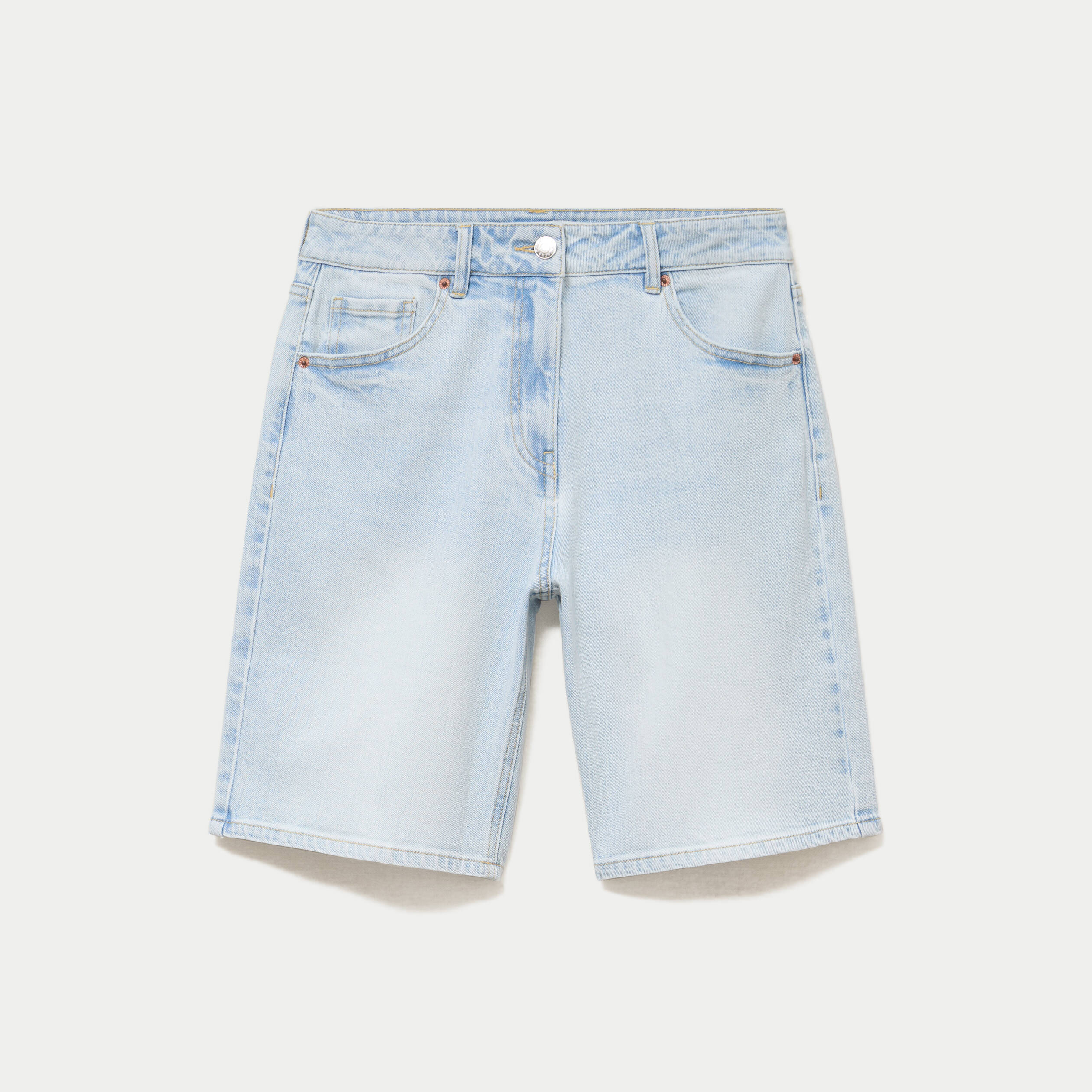 Bermuda large en jean denim bleach femme