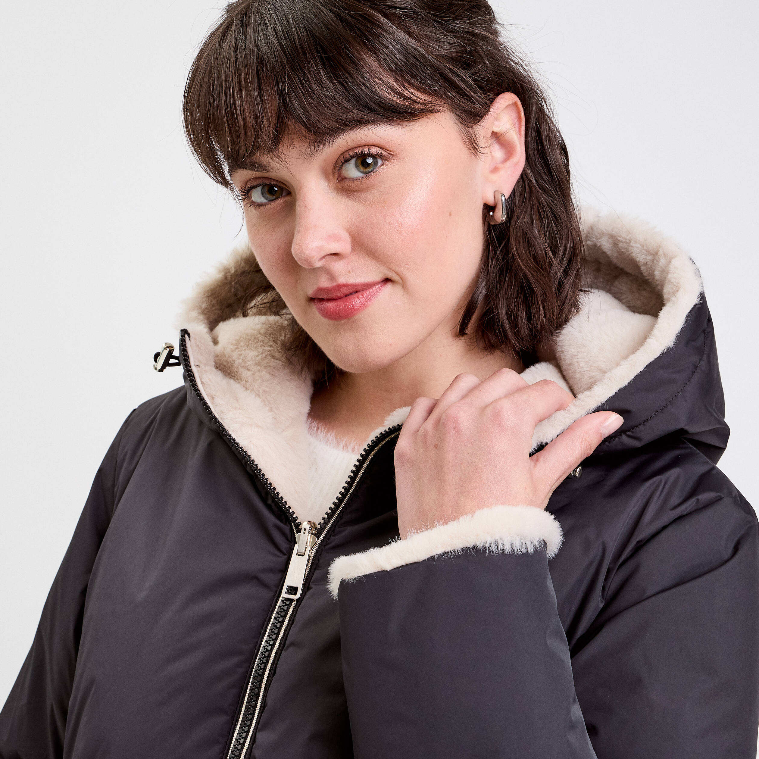 Parka Fourrure Veste Capuche Fourrure Femme Pas Cher Parka Noire