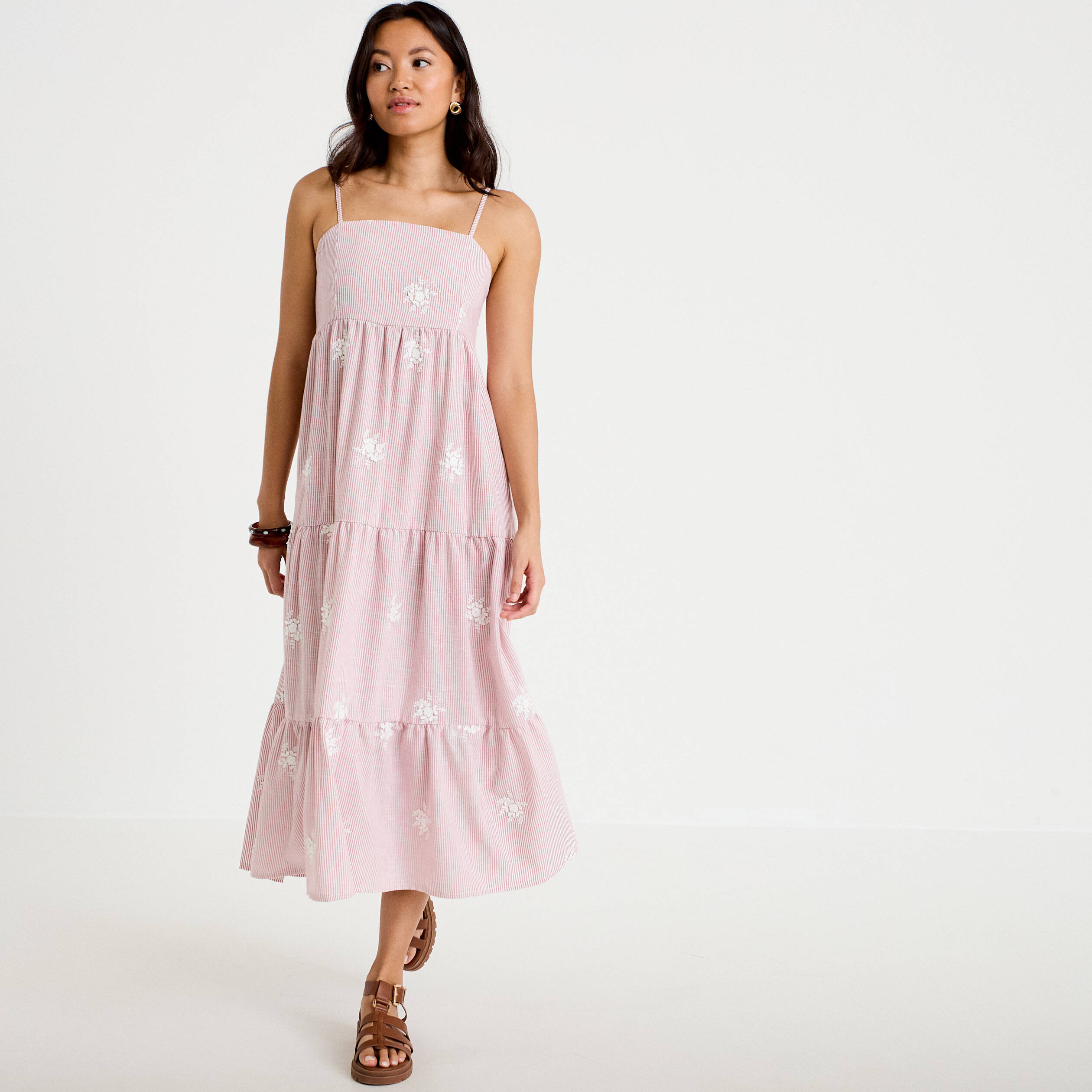 Robe longue &eacute;vas&eacute;e &agrave; fines bretelles rouge femme