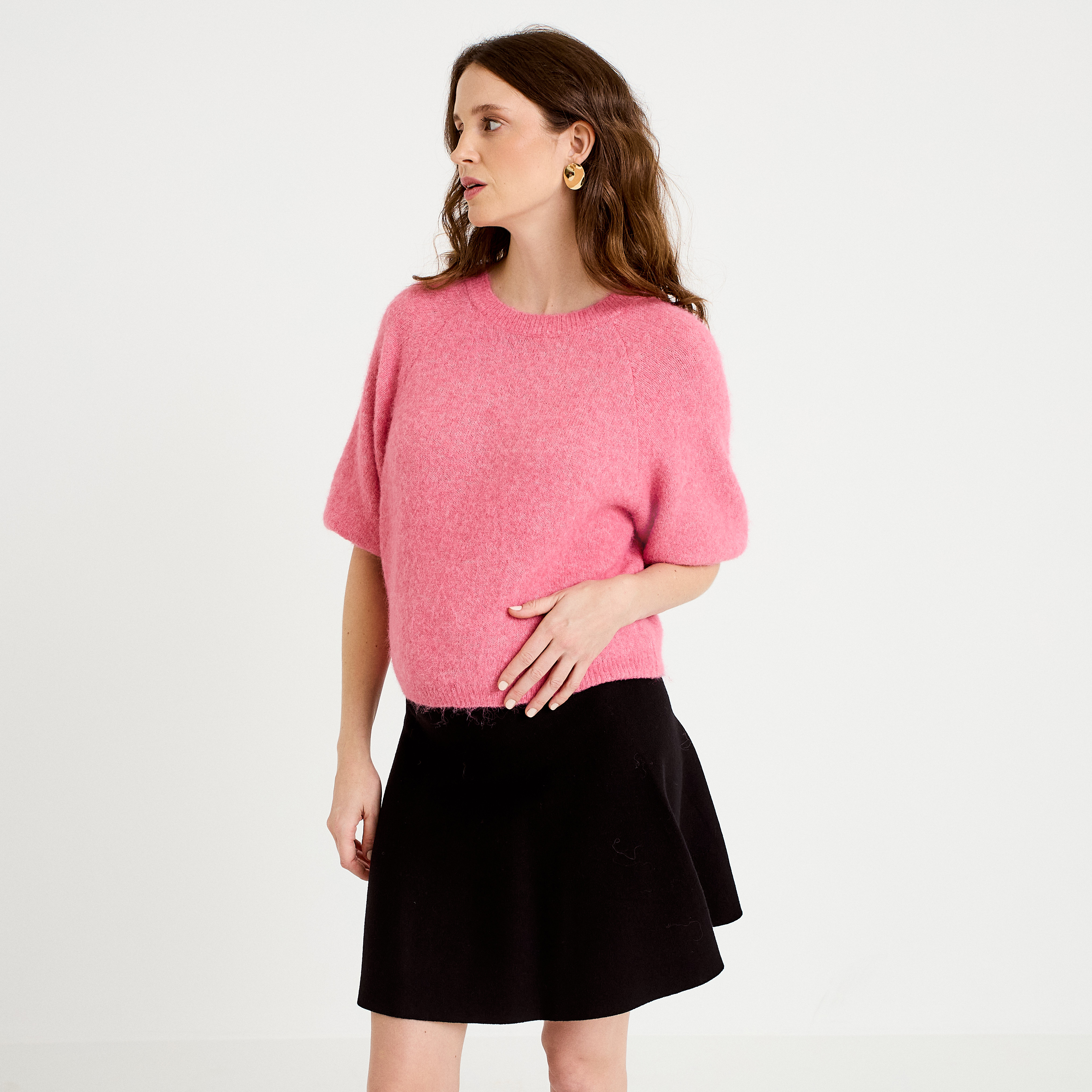 Jupe &eacute;vas&eacute;e en maille noir femme