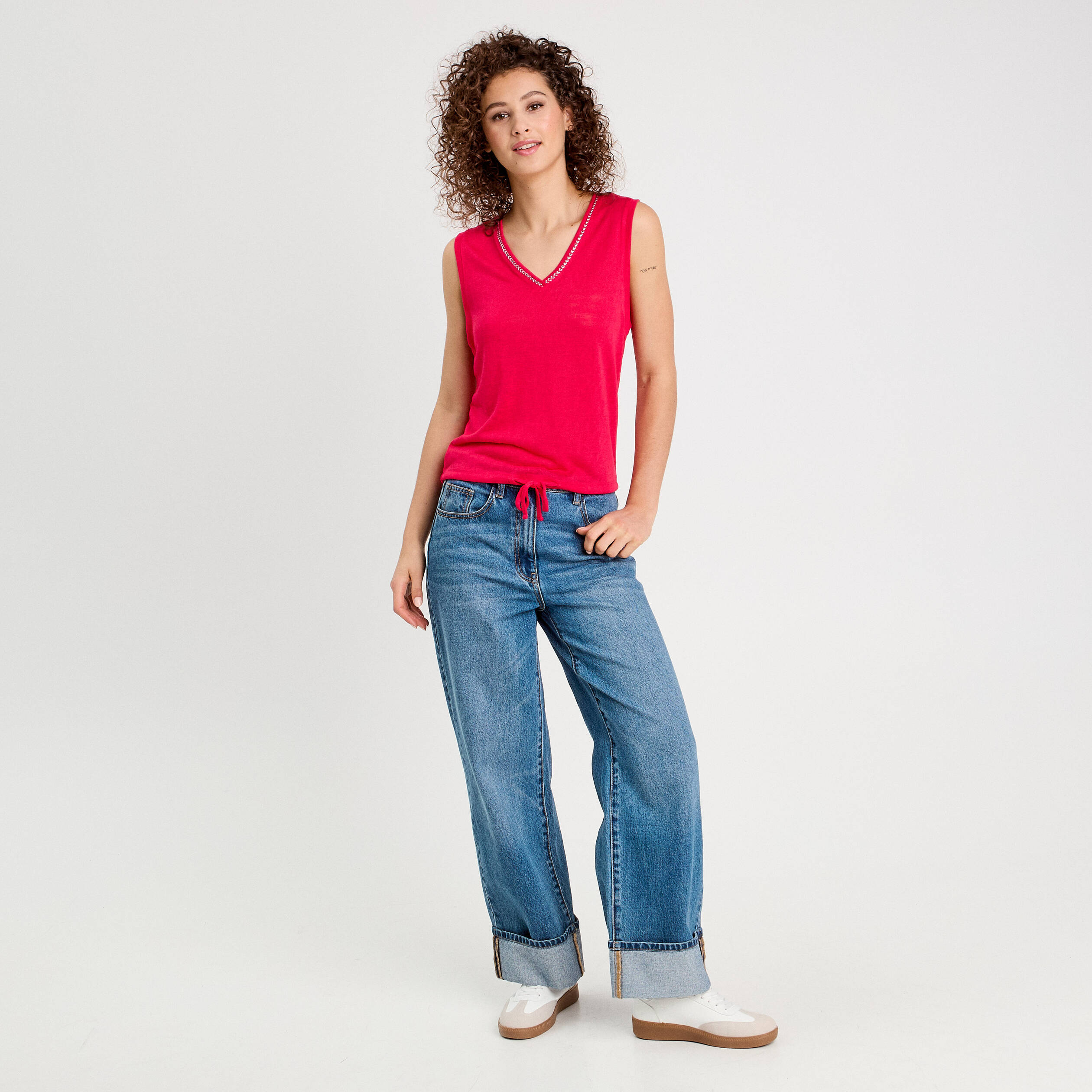 D&eacute;bardeur d&eacute;tail noeud rose vif femme