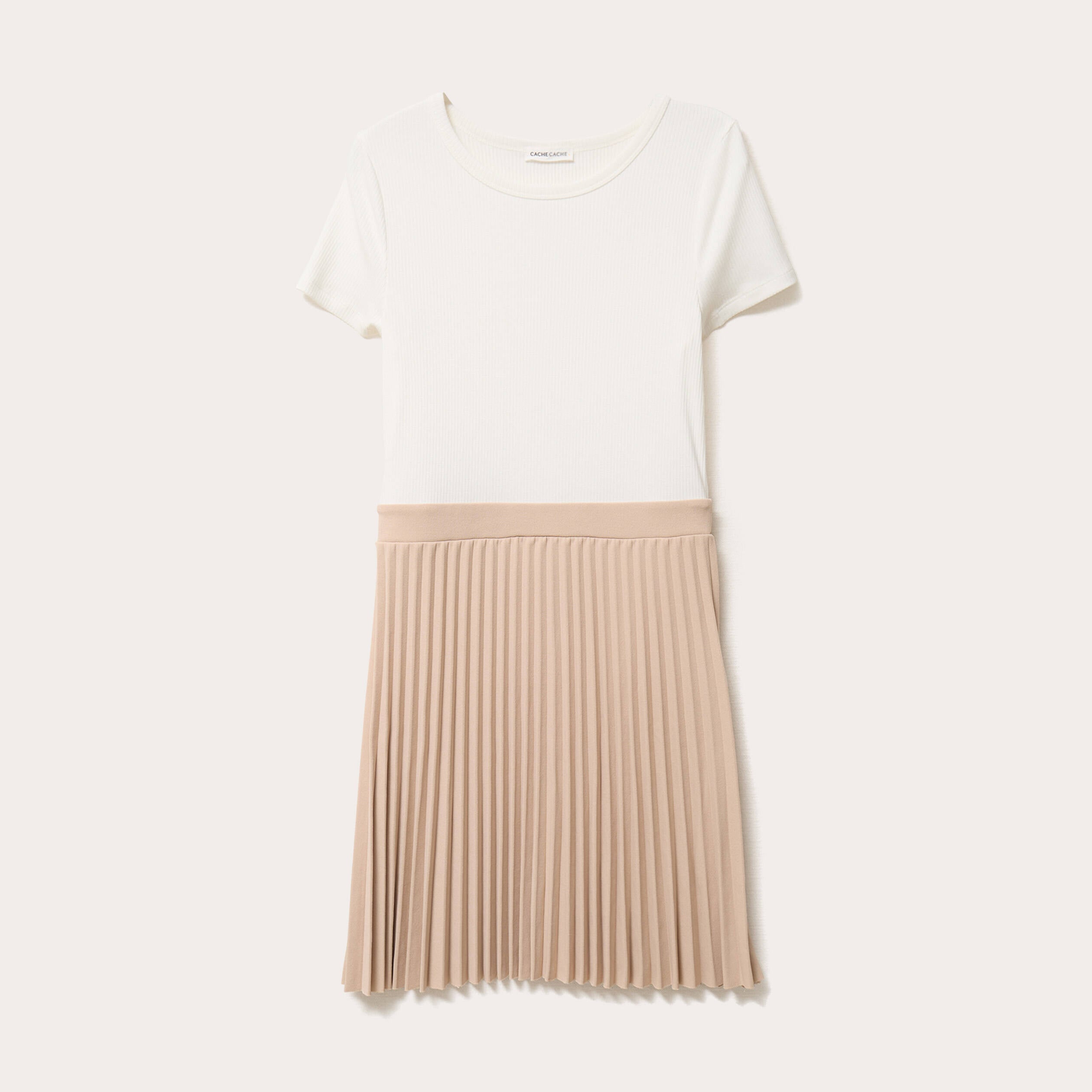 Robe droite pliss&eacute;e sable femme
