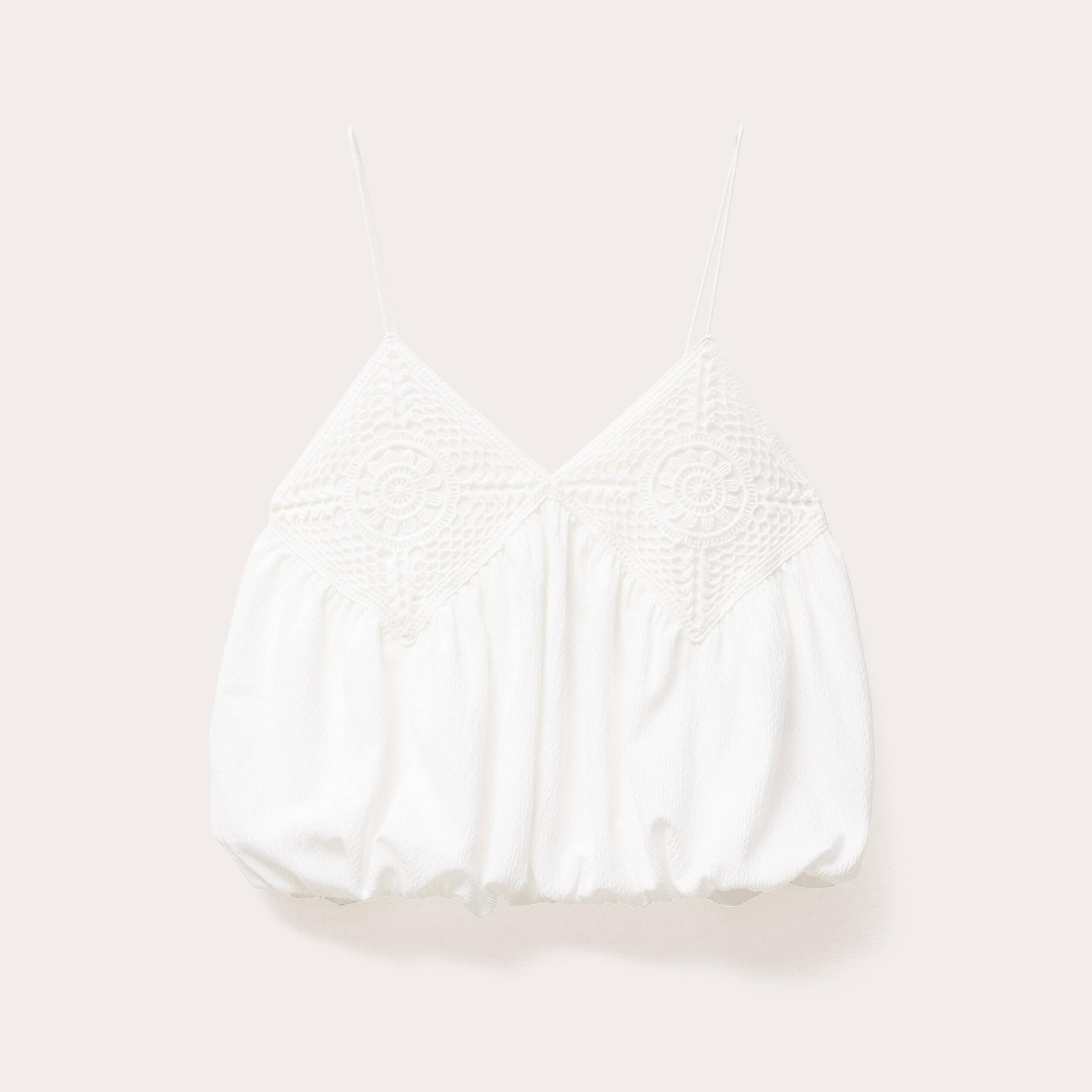 Top cropped bretelles ecru femme