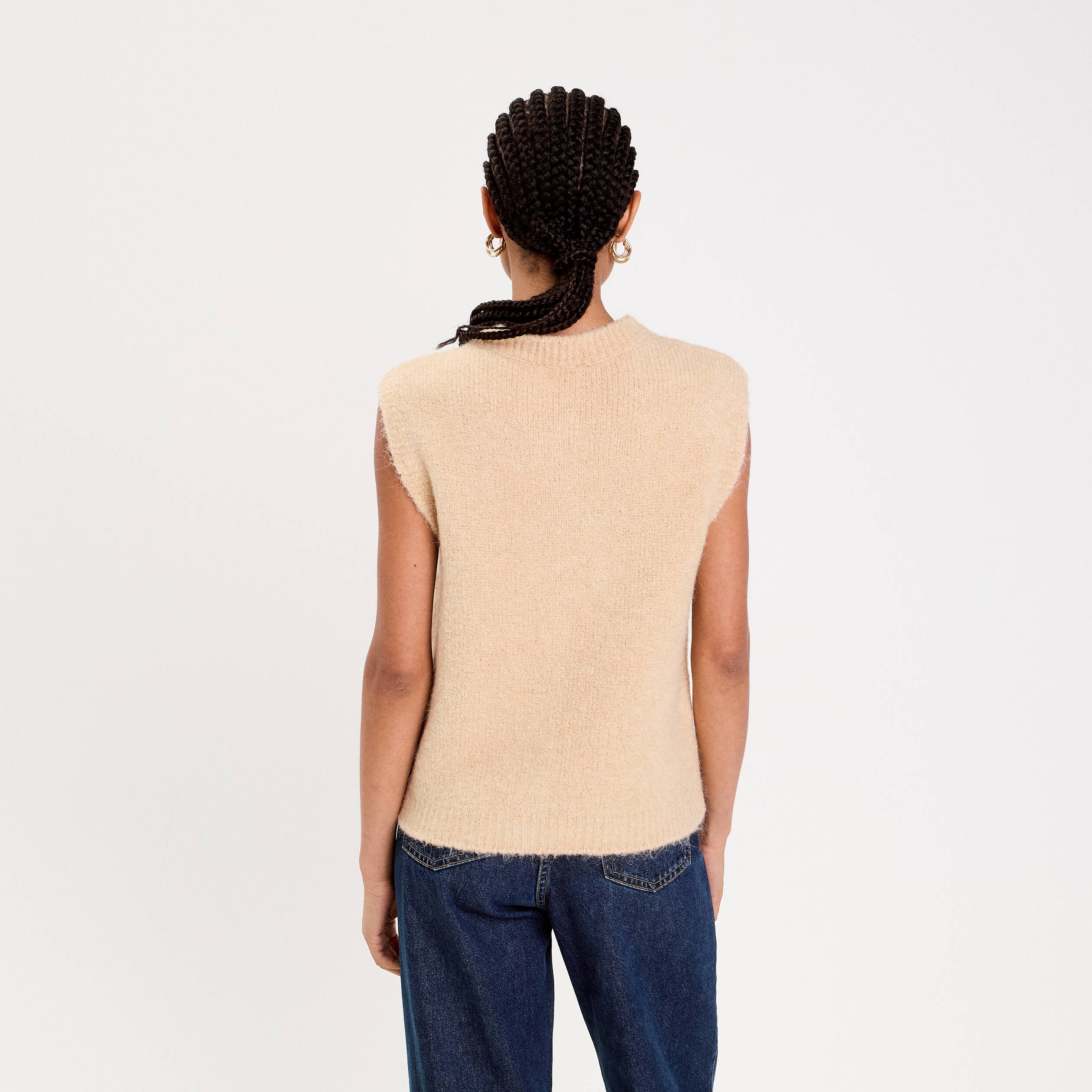 Gilet sans manches col rond beige femme