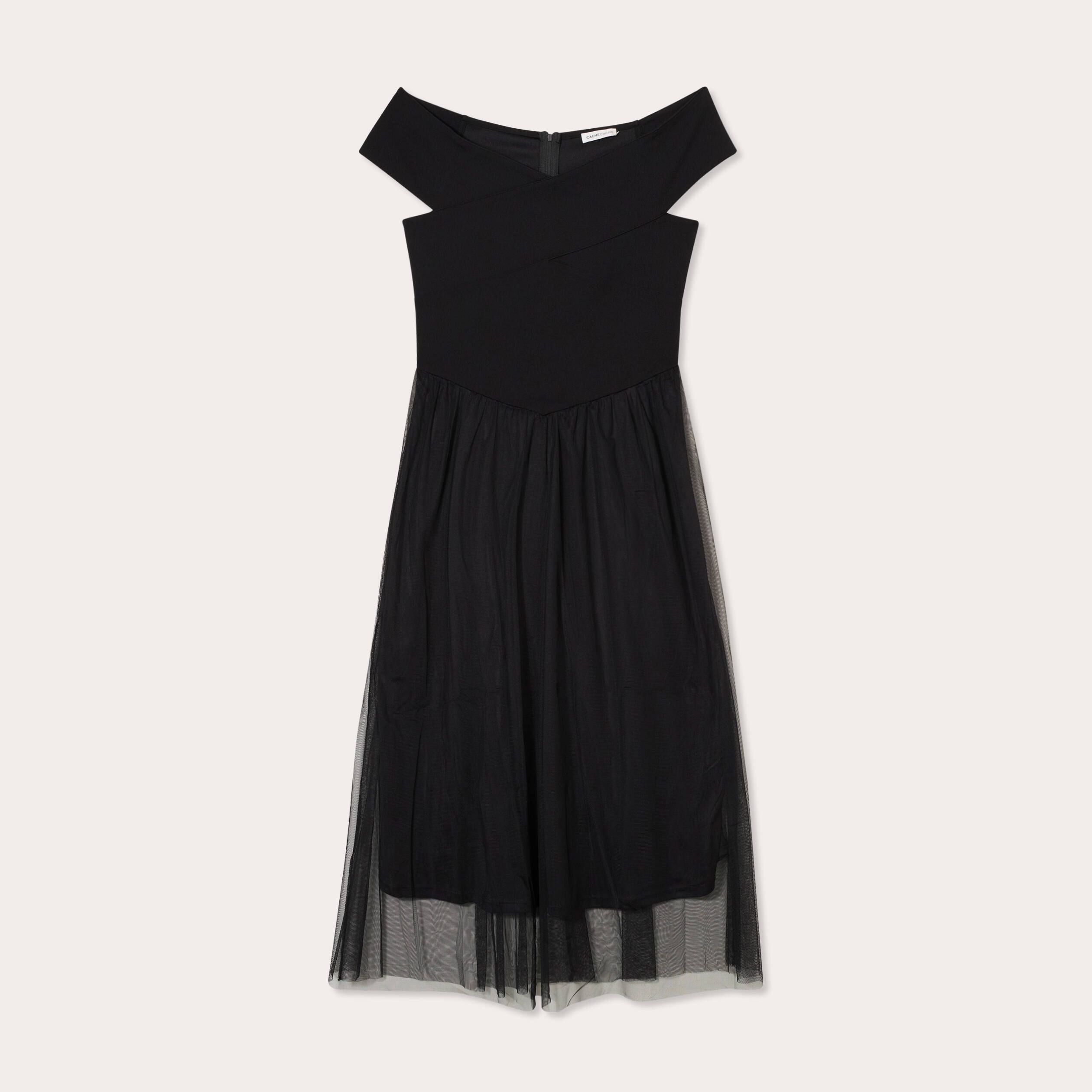 Robe midi bustier &eacute;vas&eacute;e noir femme