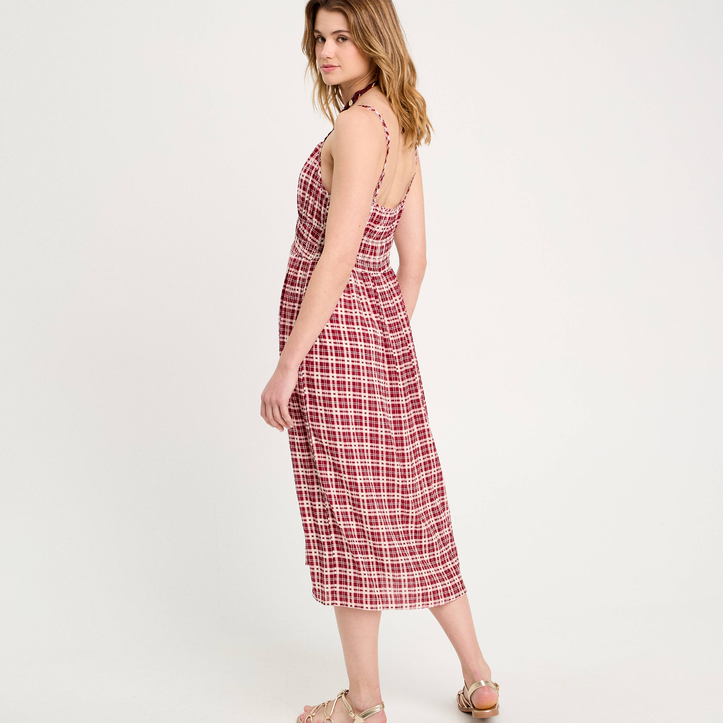 robe midi evasee bretelles bordeaux femme Robe midi évasée bretelles bordeaux femme