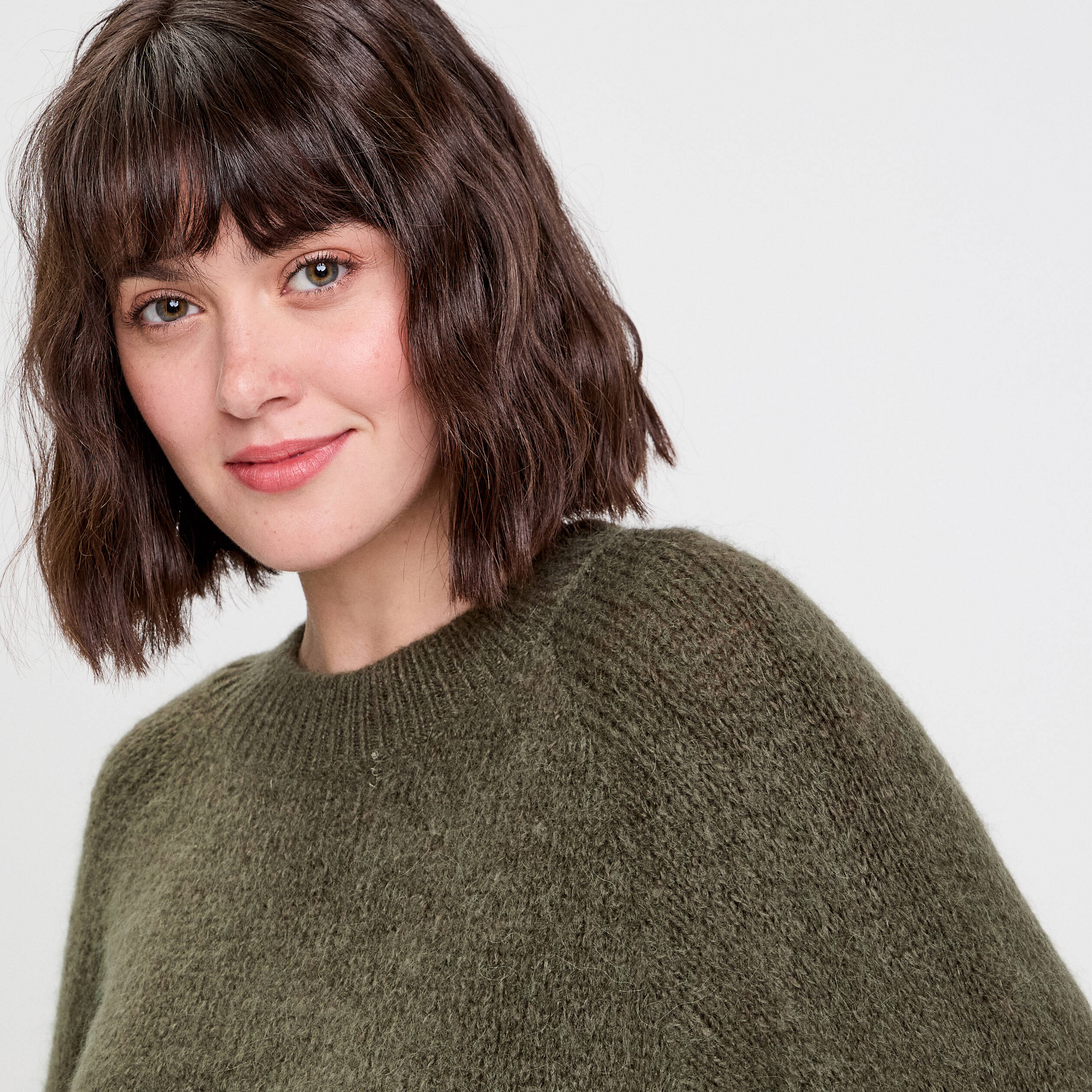 Pull manches longues vert kaki femme