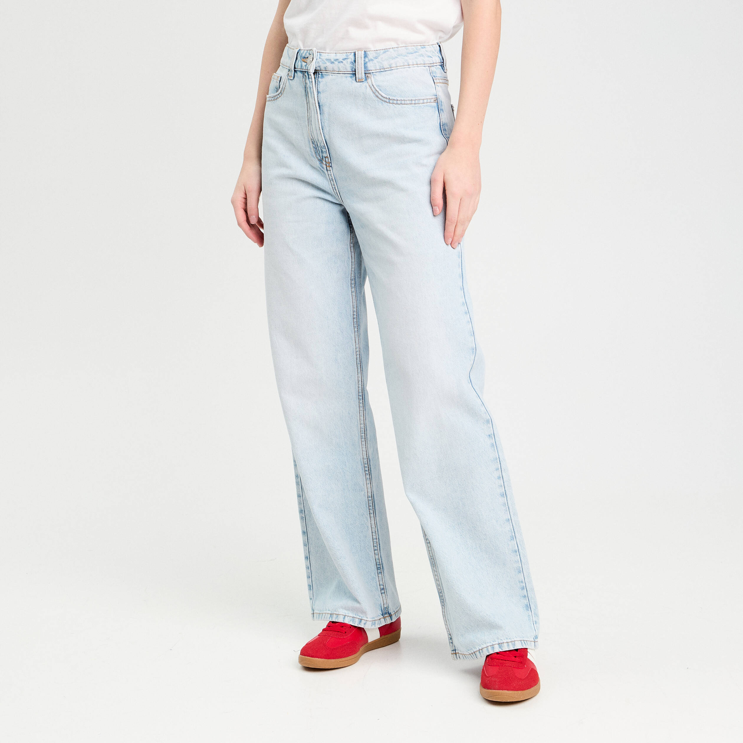 jeans large 5 poches denim bleach femme Jeans large 5 poches denim bleach femme