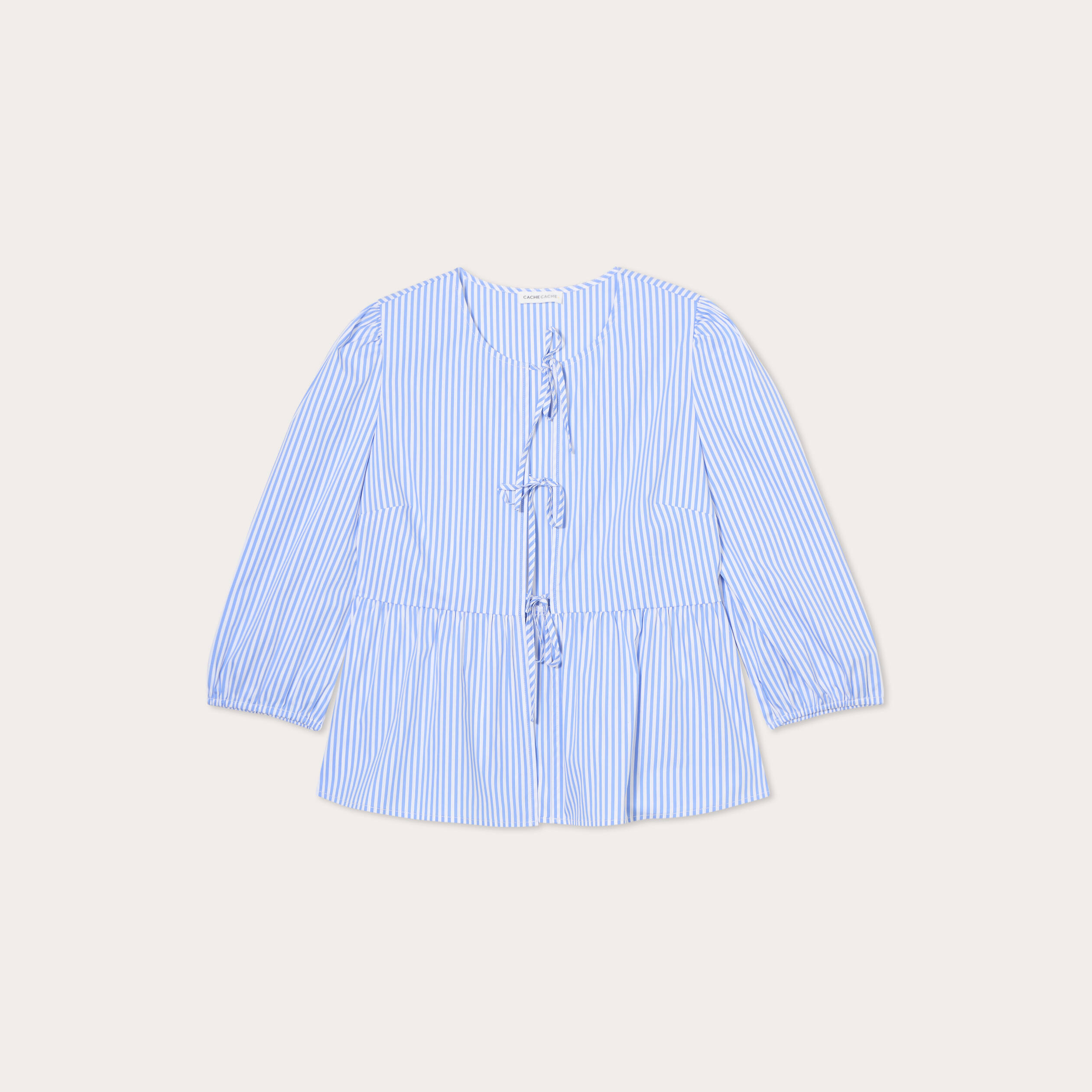 Blouse manches 3/4 nou&eacute;e bleu fonc&eacute; femme