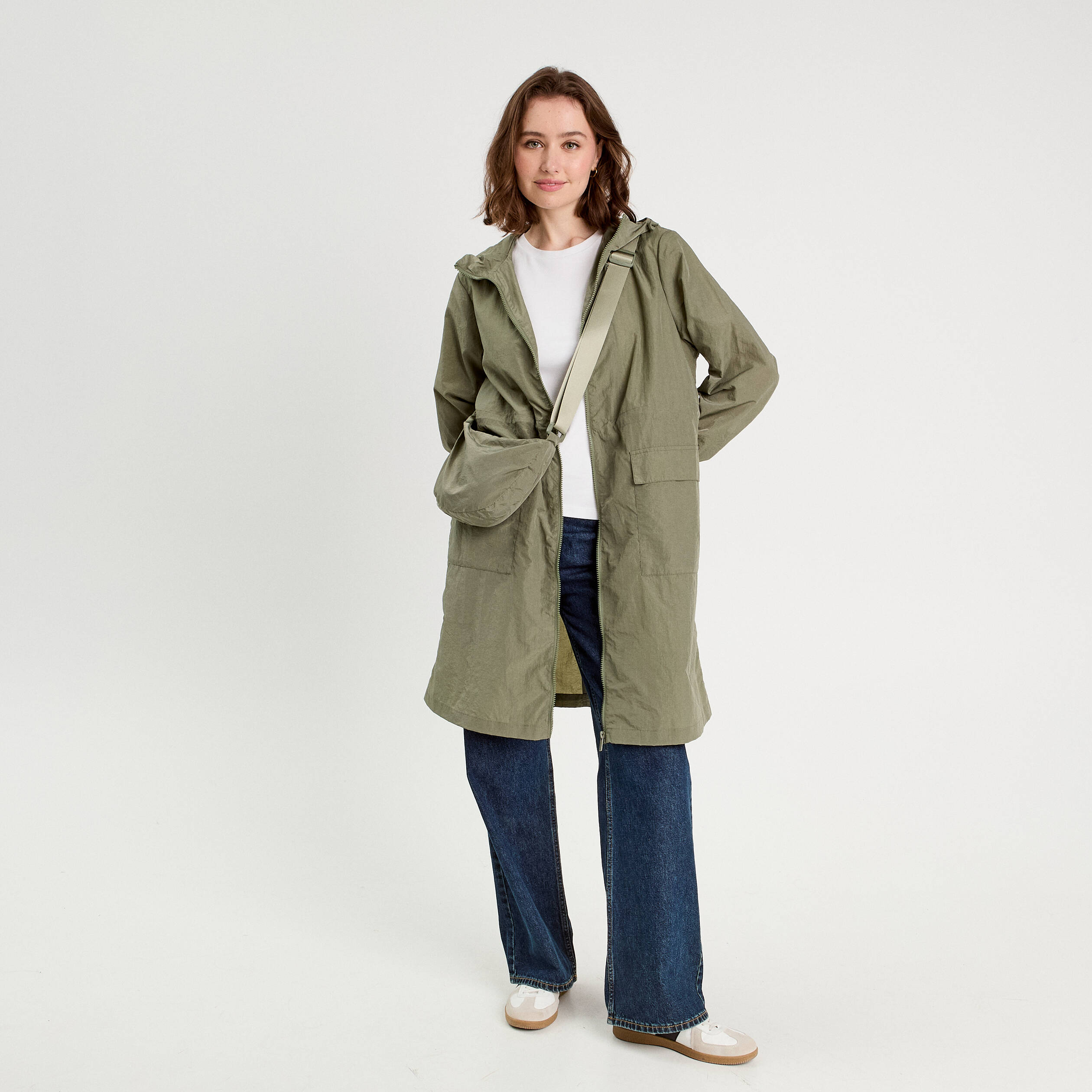 Parka d&eacute;perlante 2-en-1 avec pochette vert kaki femme