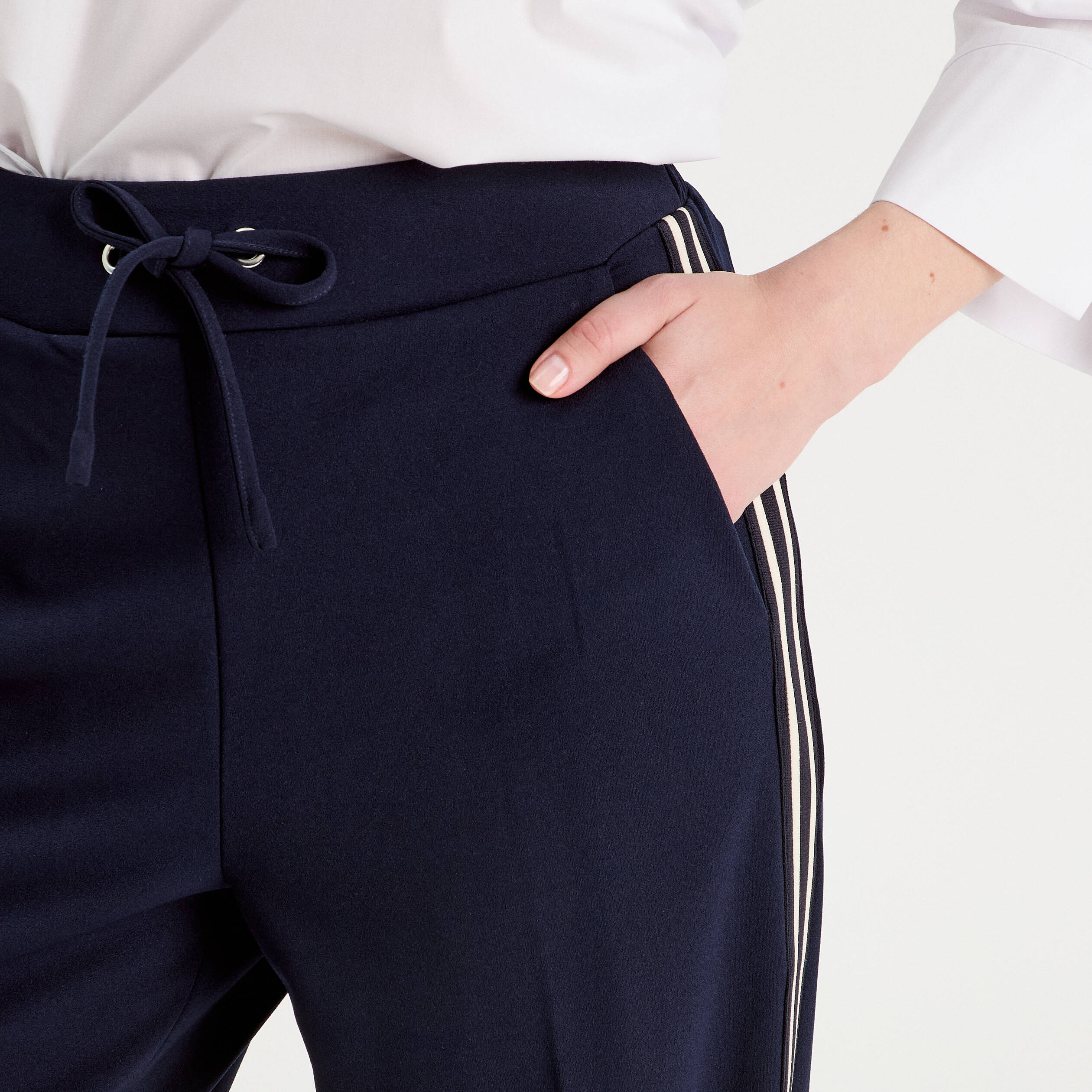 pantalon large avec bandes bleu marine femme Pantalon large avec bandes bleu marine femme