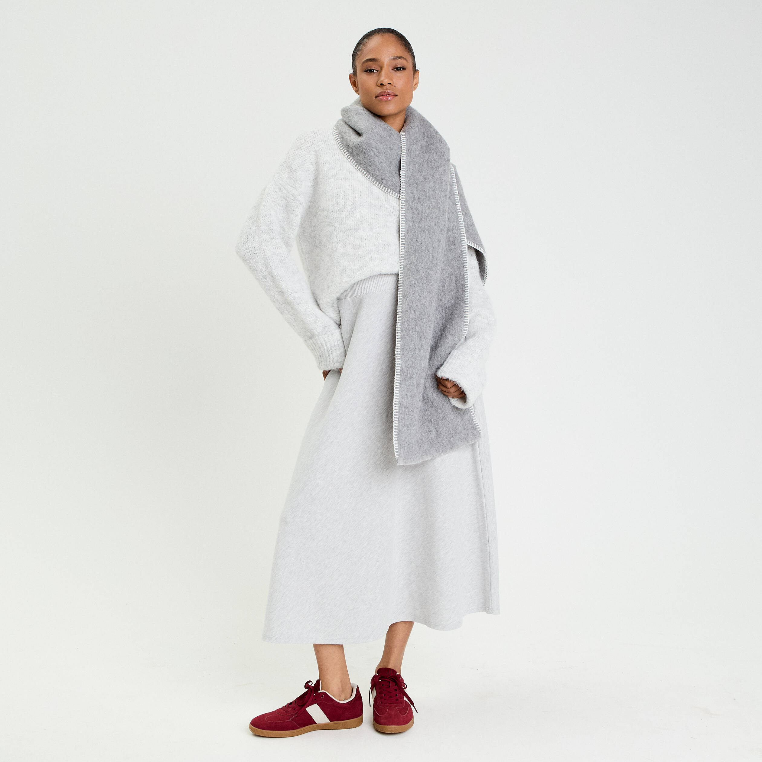 Jupe Longue Jupe Patineuse Grise Jupe Longue évasée En Maille Gris