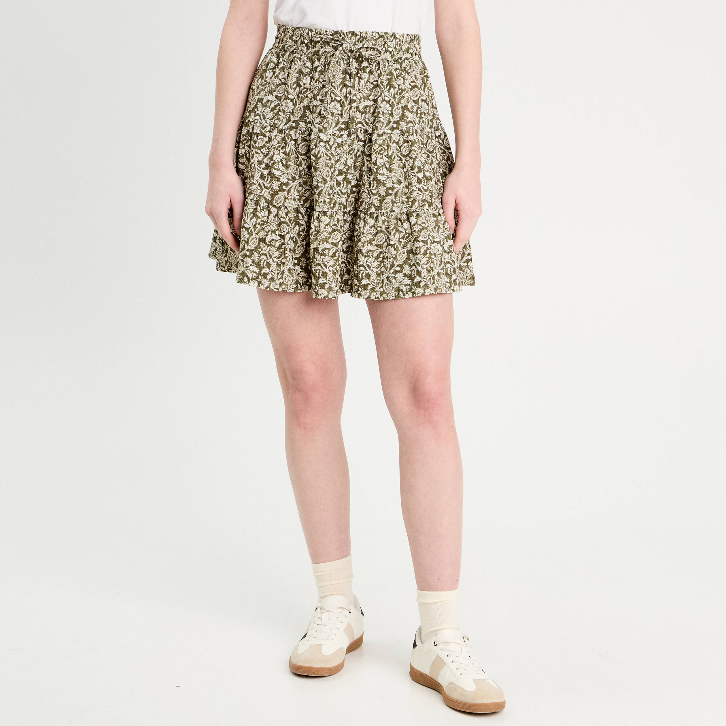 jupe evasee taille elastiquee vert kaki femme Jupe évasée taille élastiquée vert kaki femme