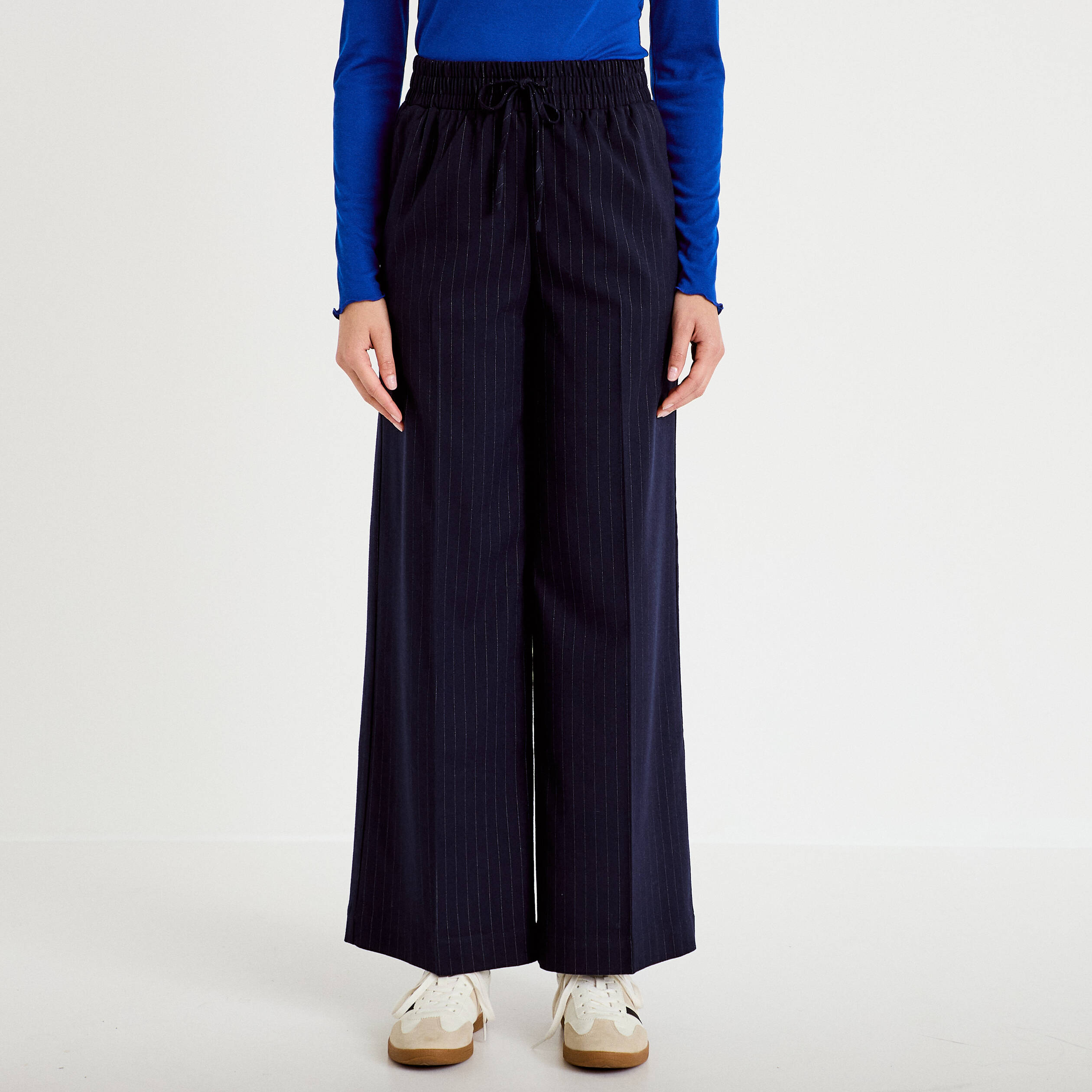 Pantalon large taille standard bleu marine femme