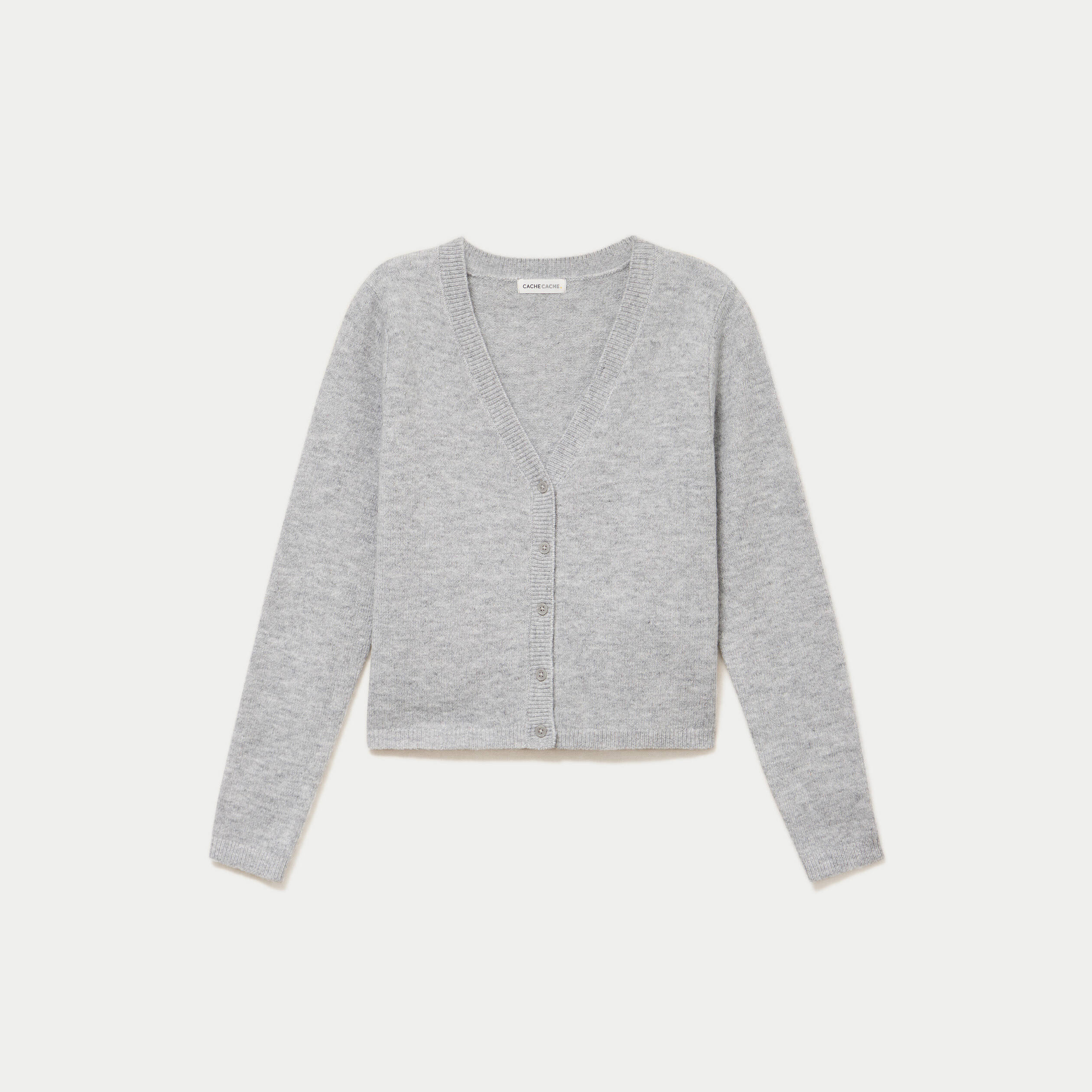 Gilet col v manches longues gris fonc&eacute; femme