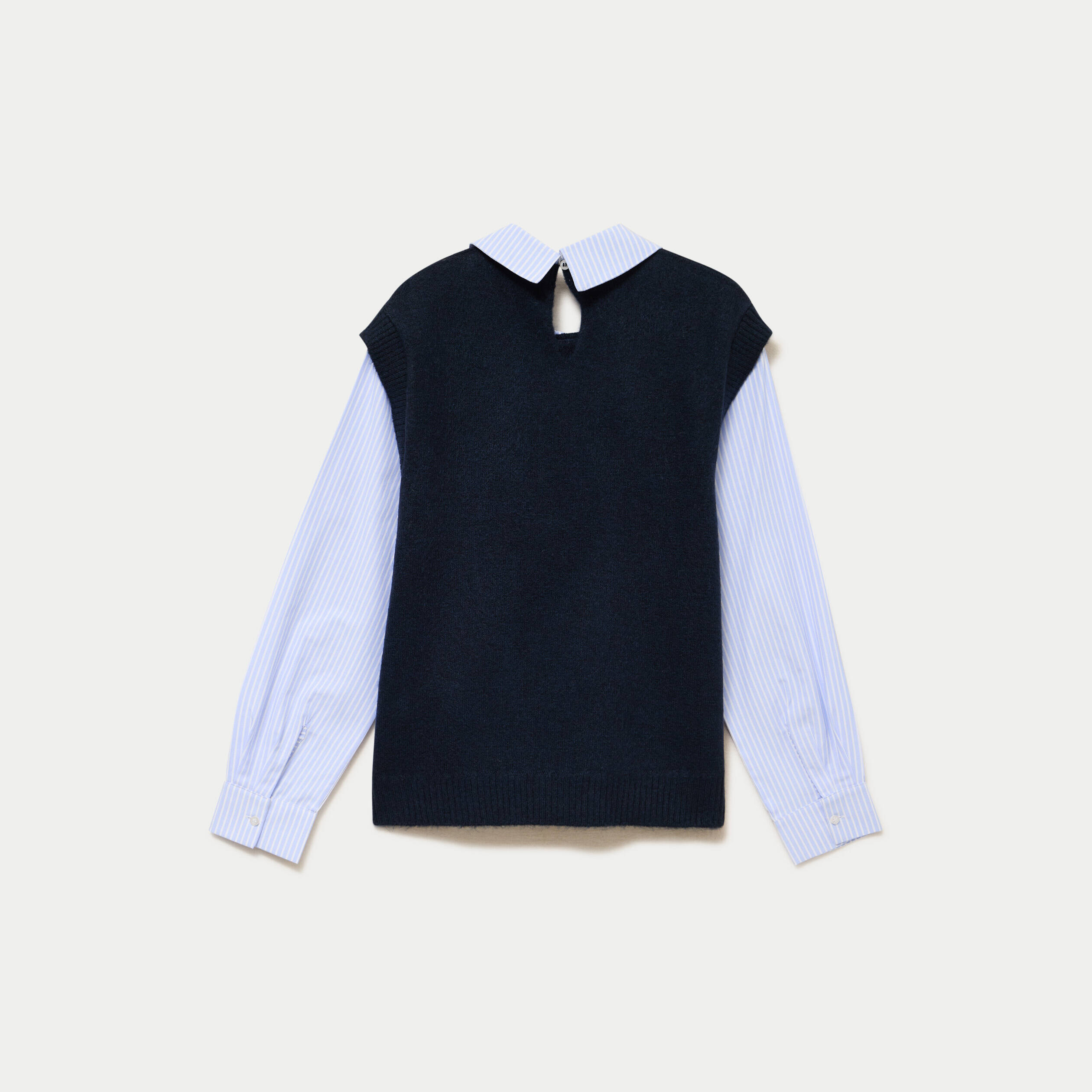 Pull fin 2-en-1 manches longues bleu marine femme