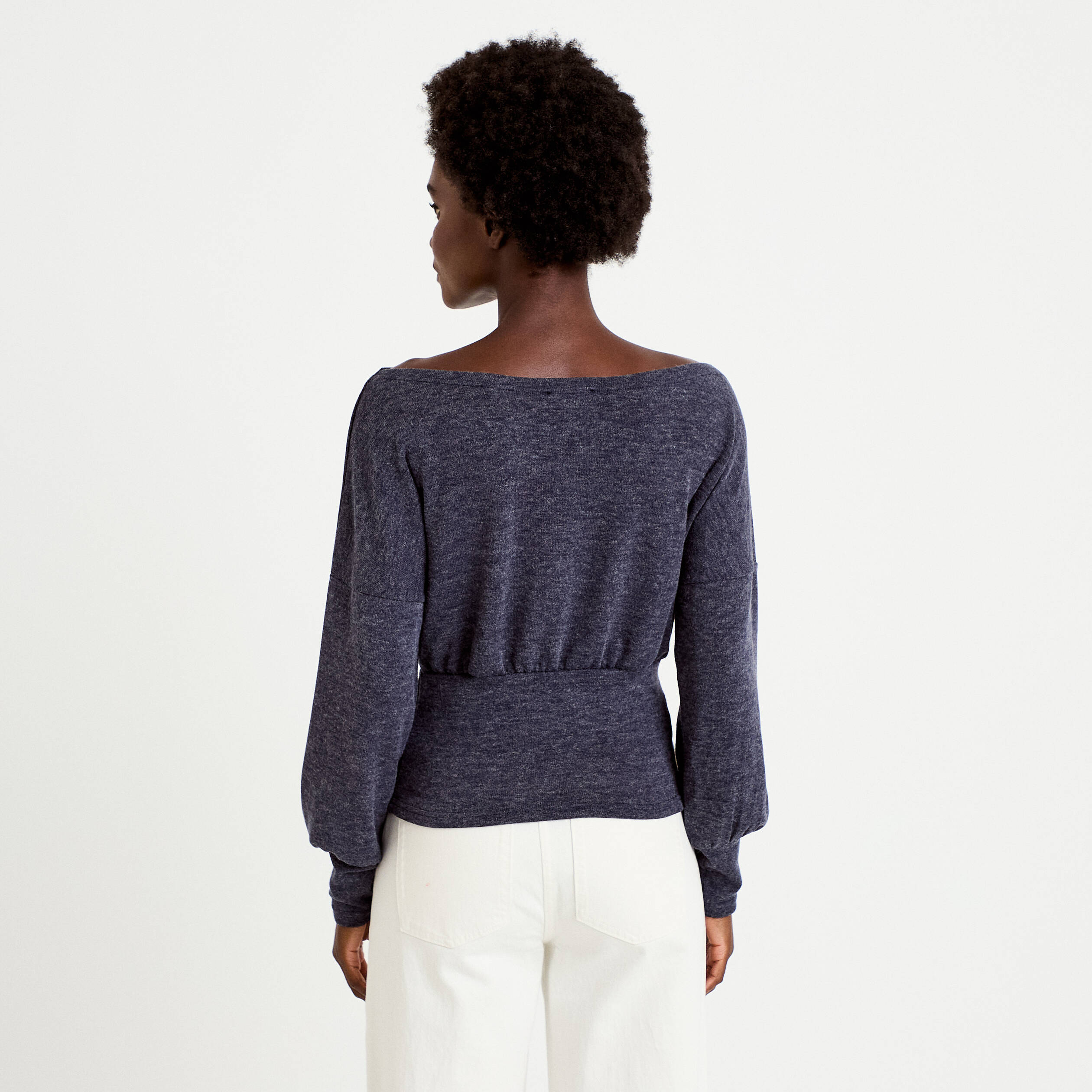 Pull col bateau manches longues bleu marine femme