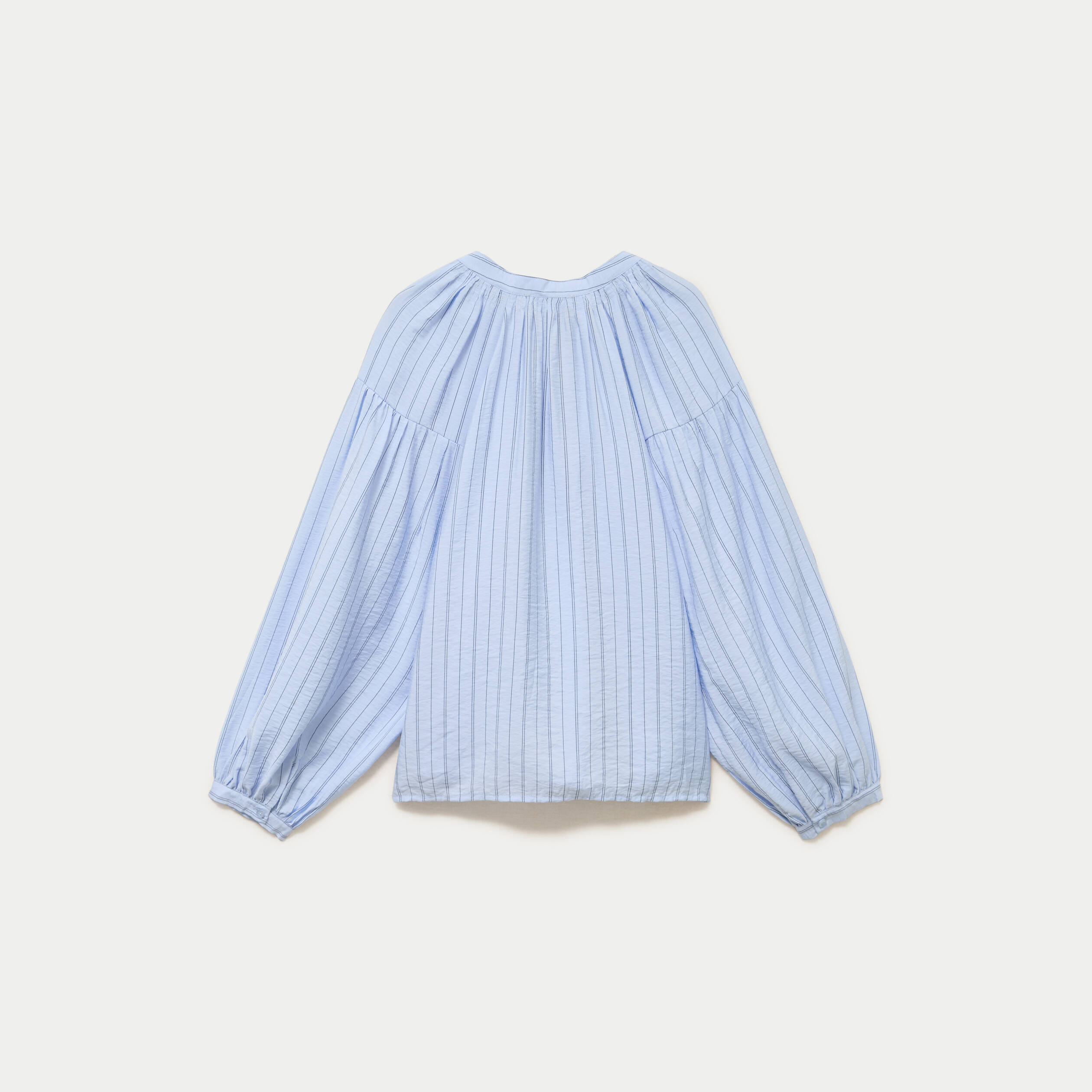 Blouse ample col v manches longues bleu femme