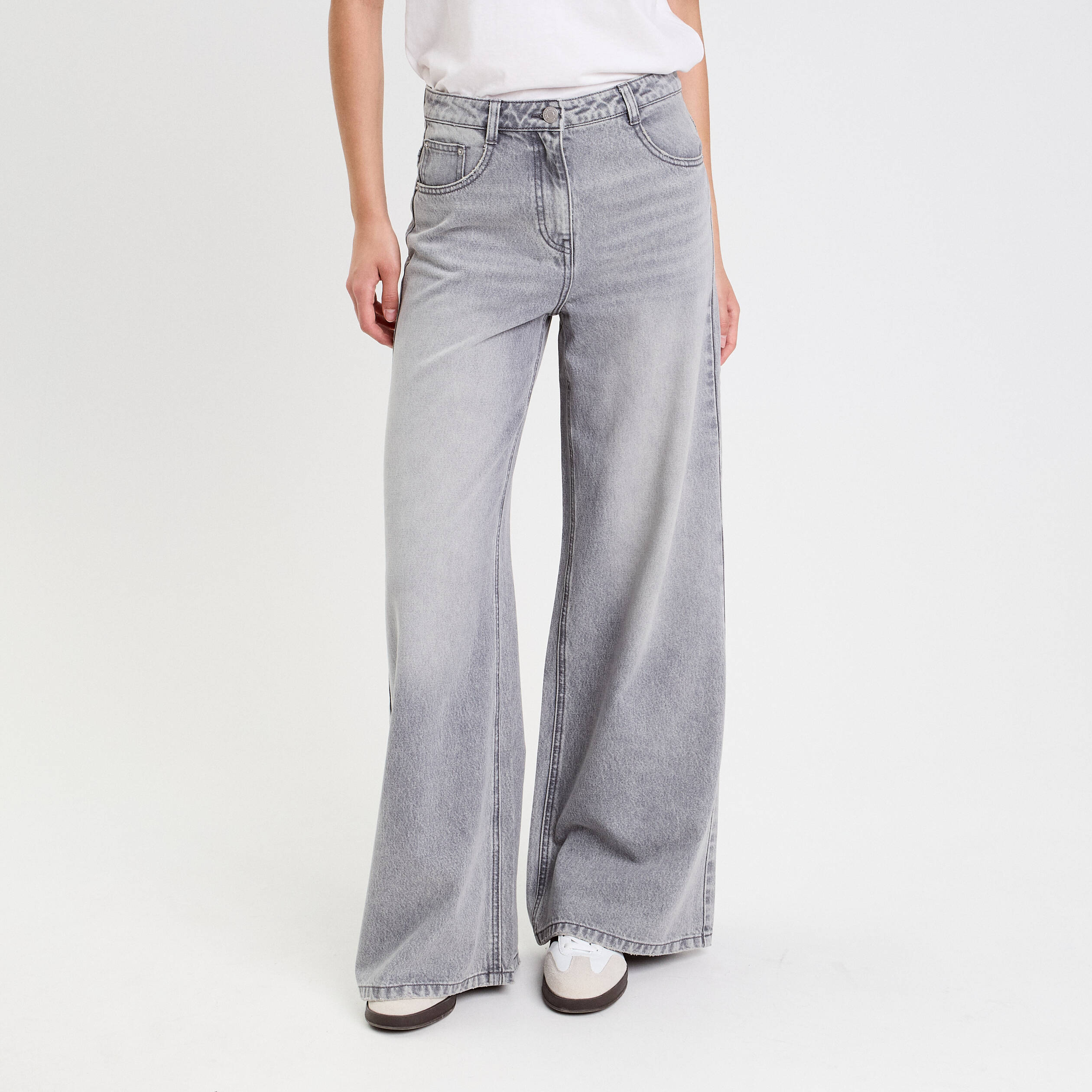 jeans wide leg ultra large denim gris femme Jeans wide leg ultra large denim gris femme