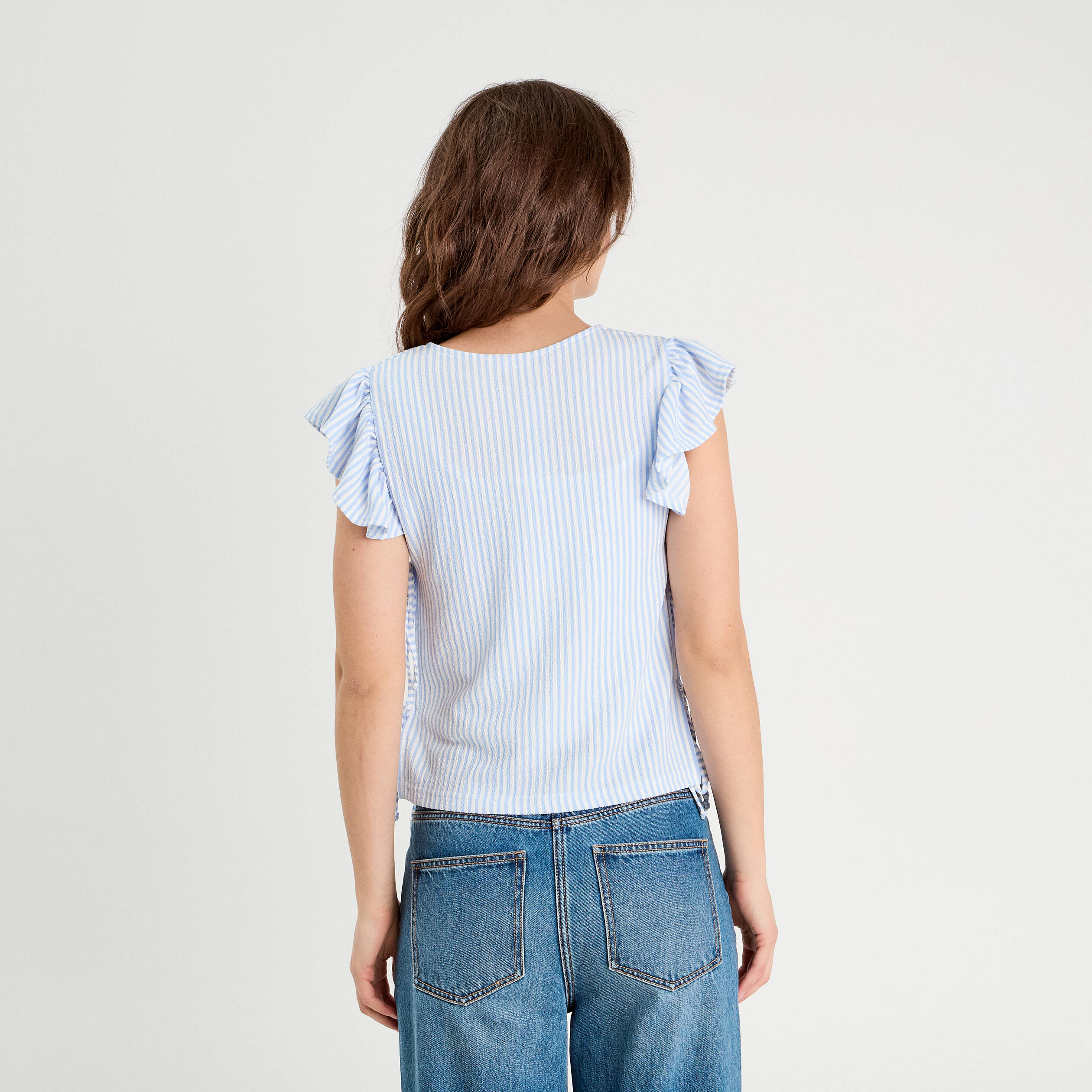 T-shirt noeuds c&ocirc;t&eacute;s bleu femme