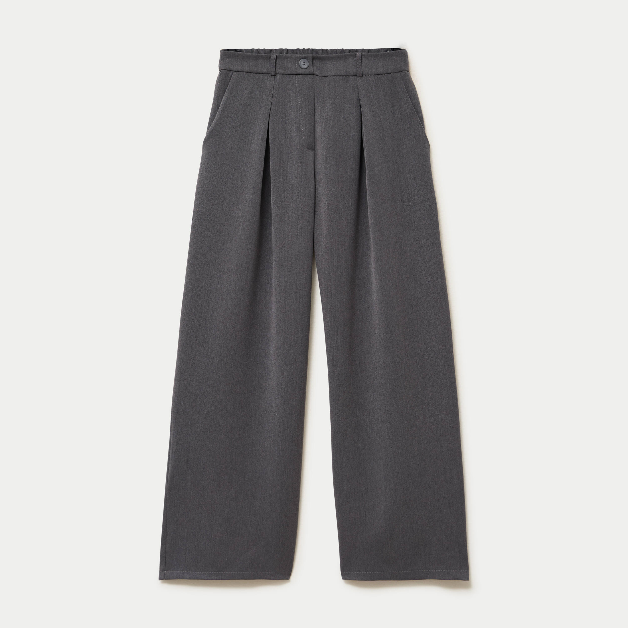 Pantalon large taille haute gris fonc&eacute; femme