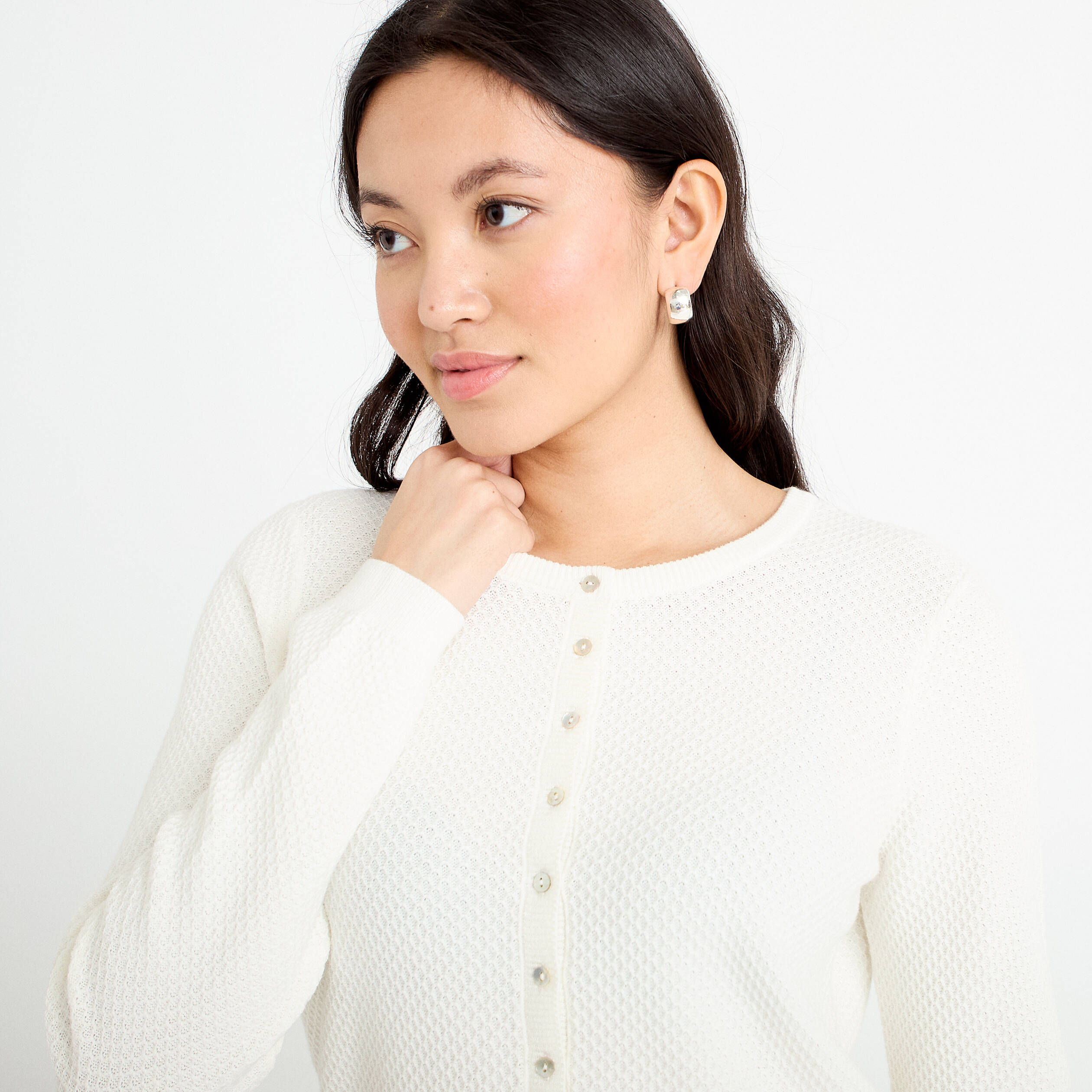 Gilet ajour&eacute; manches longues ecru femme