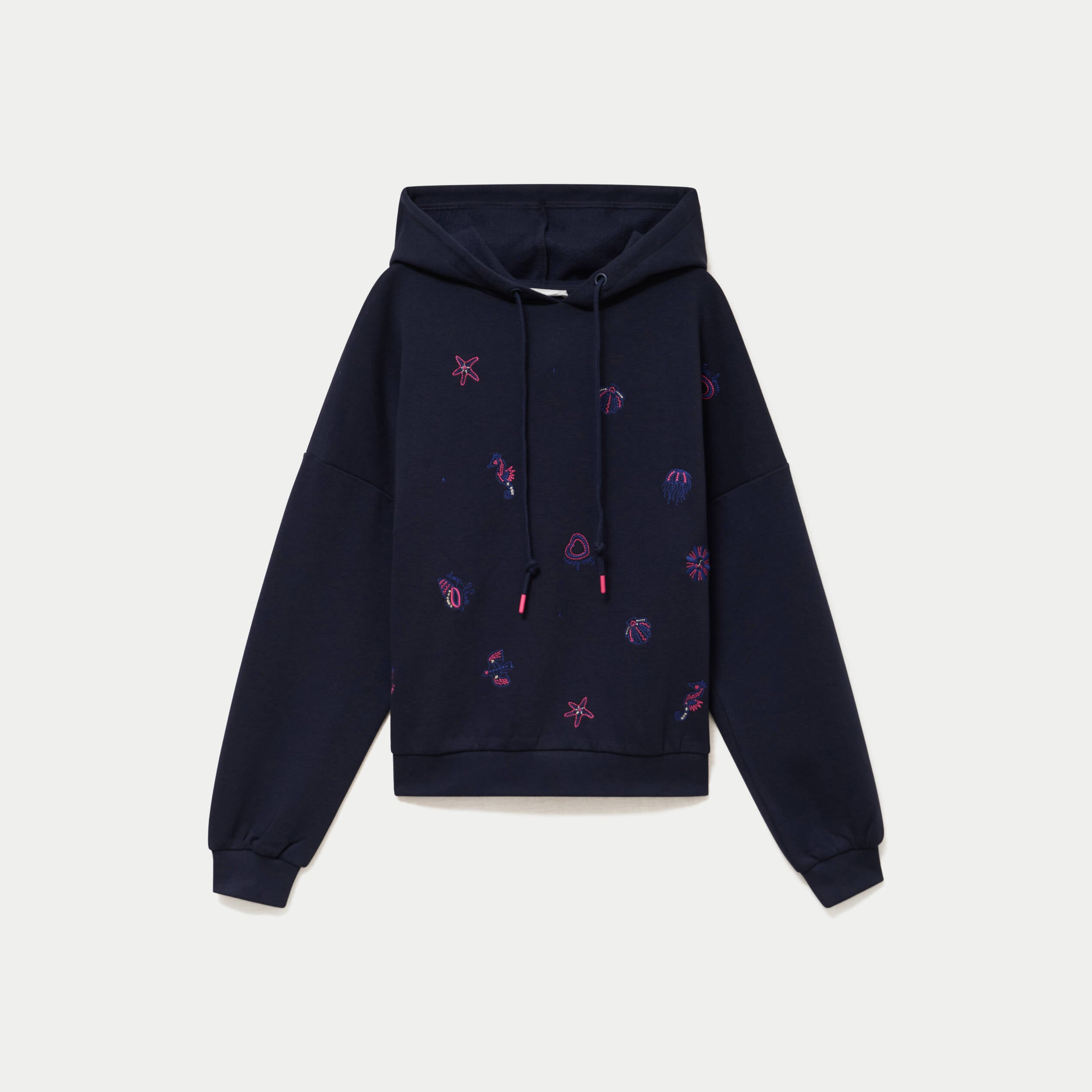 Sweat &agrave; capuche brod&eacute; manches longues bleu femme
