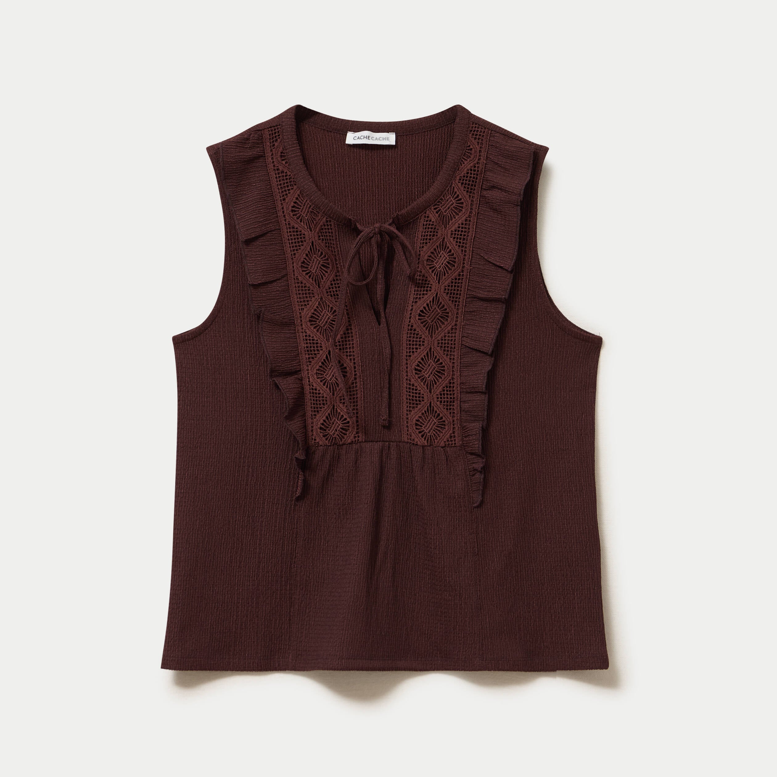 Blouse sans manches col v marron femme