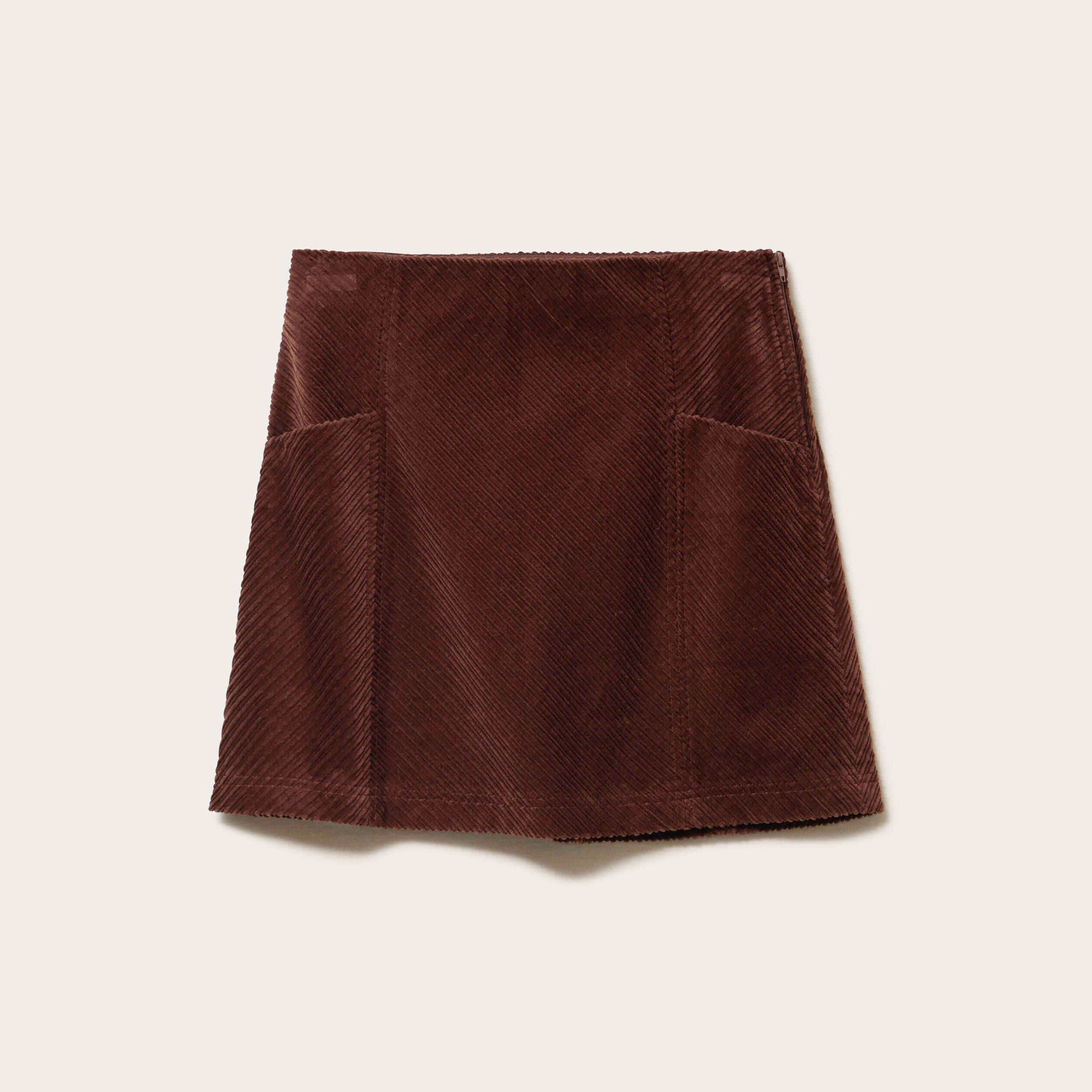 Jupe trap&egrave;ze en velours marron fonc&eacute; femme