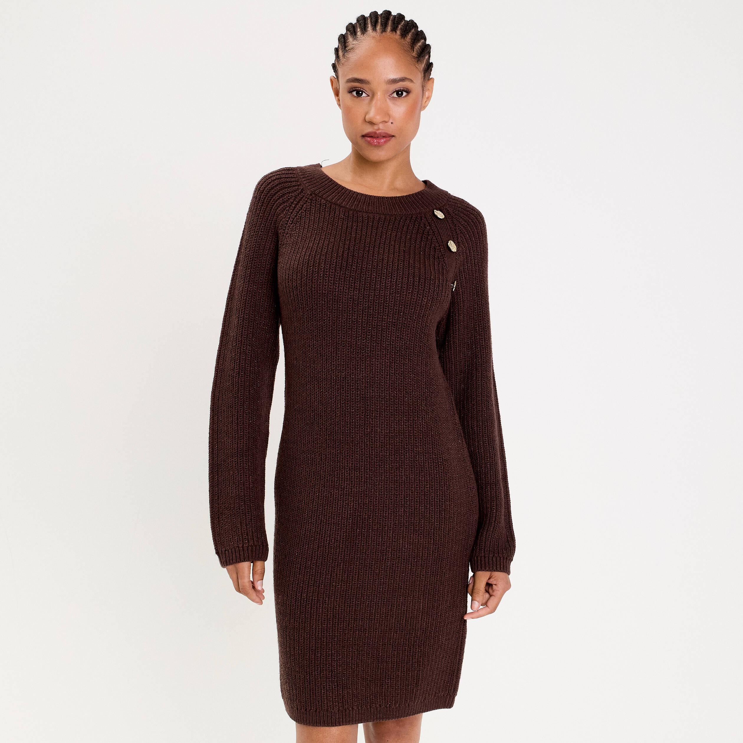 Robe pull détails de boutons marron foncé femme Vibs