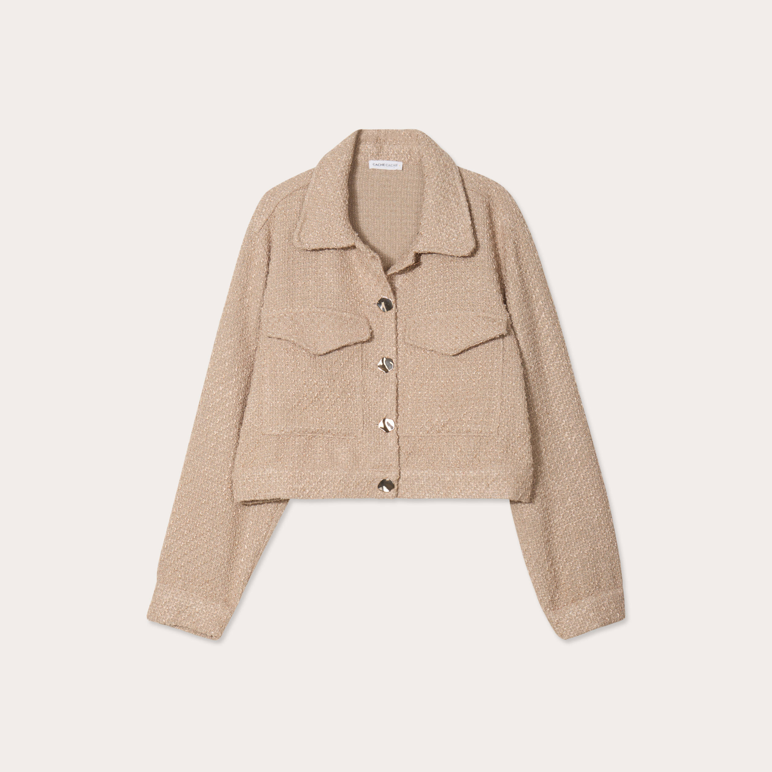veste tweed boutonnee sable femme Veste tweed boutonnée sable femme