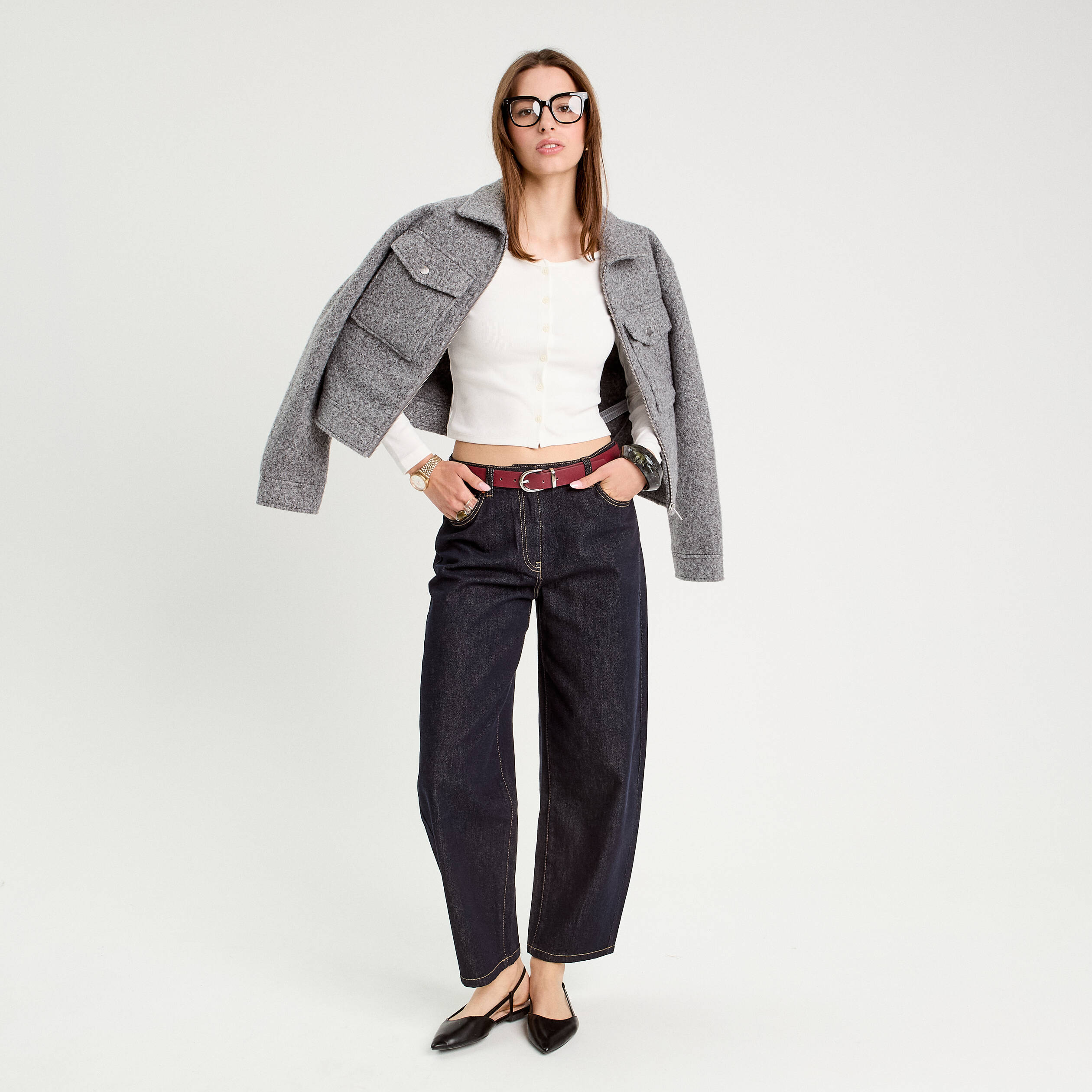 Gilet manches longues c&ocirc;tel&eacute; ecru femme