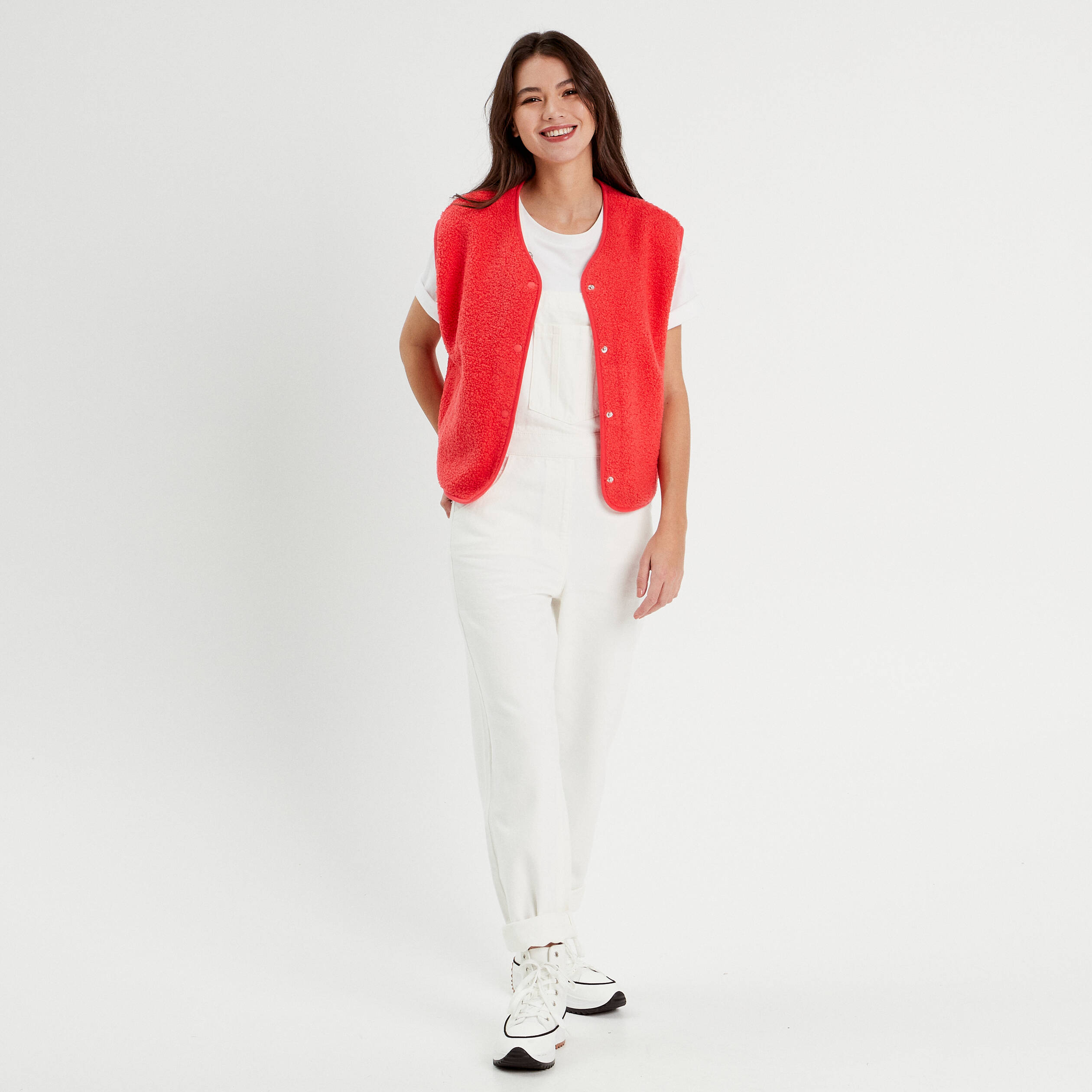 Gilet polaire sans manches rouge femme