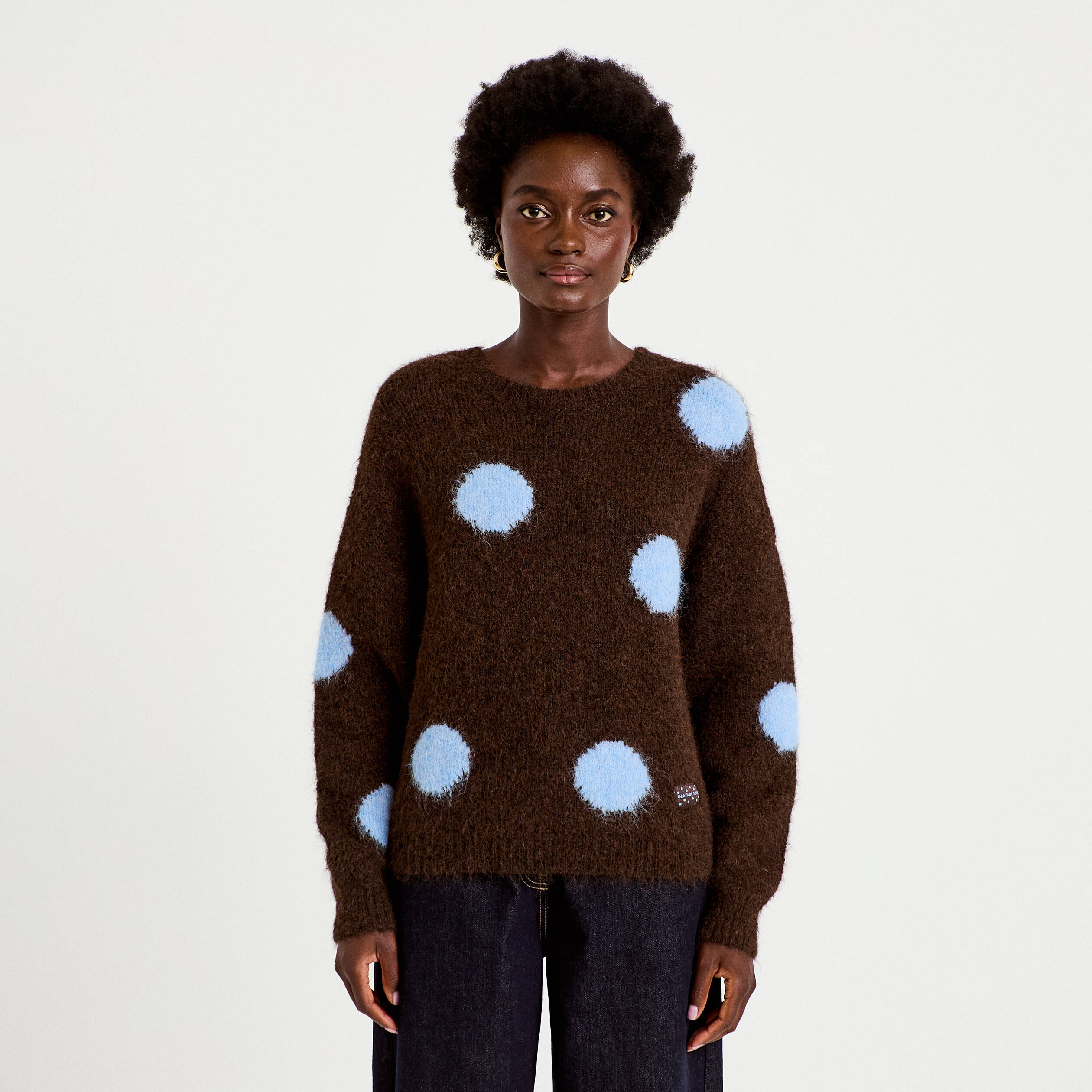 Pull manches longues marron fonc&eacute; femme