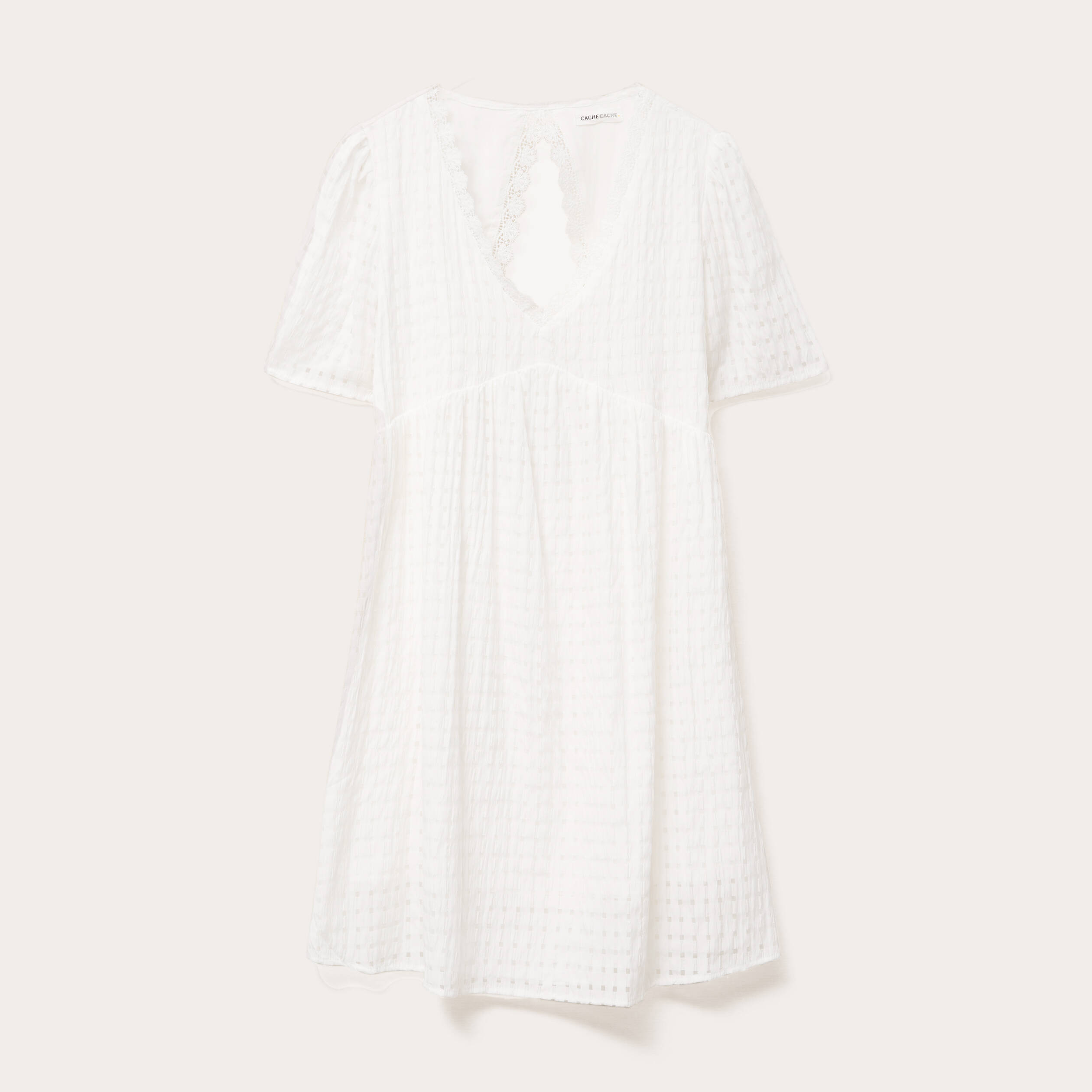 robe evasee col v doublure viscose blanc femme Robe évasée col V doublure viscose blanc femme