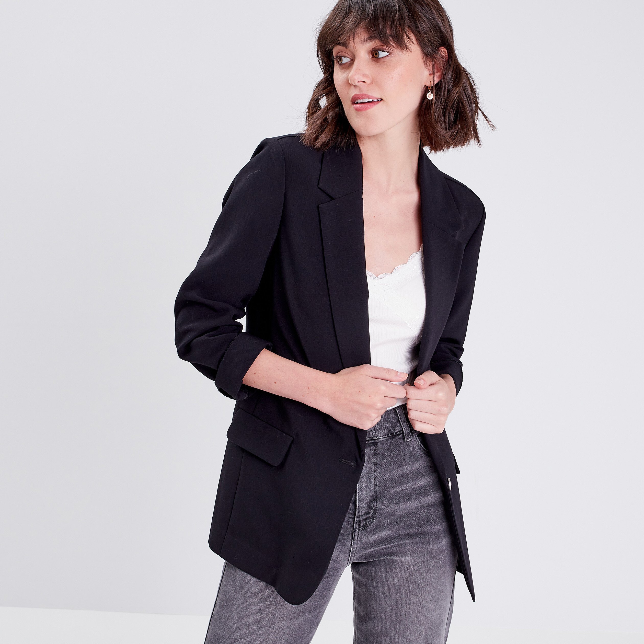 Veste blazer droite fluide noir femme