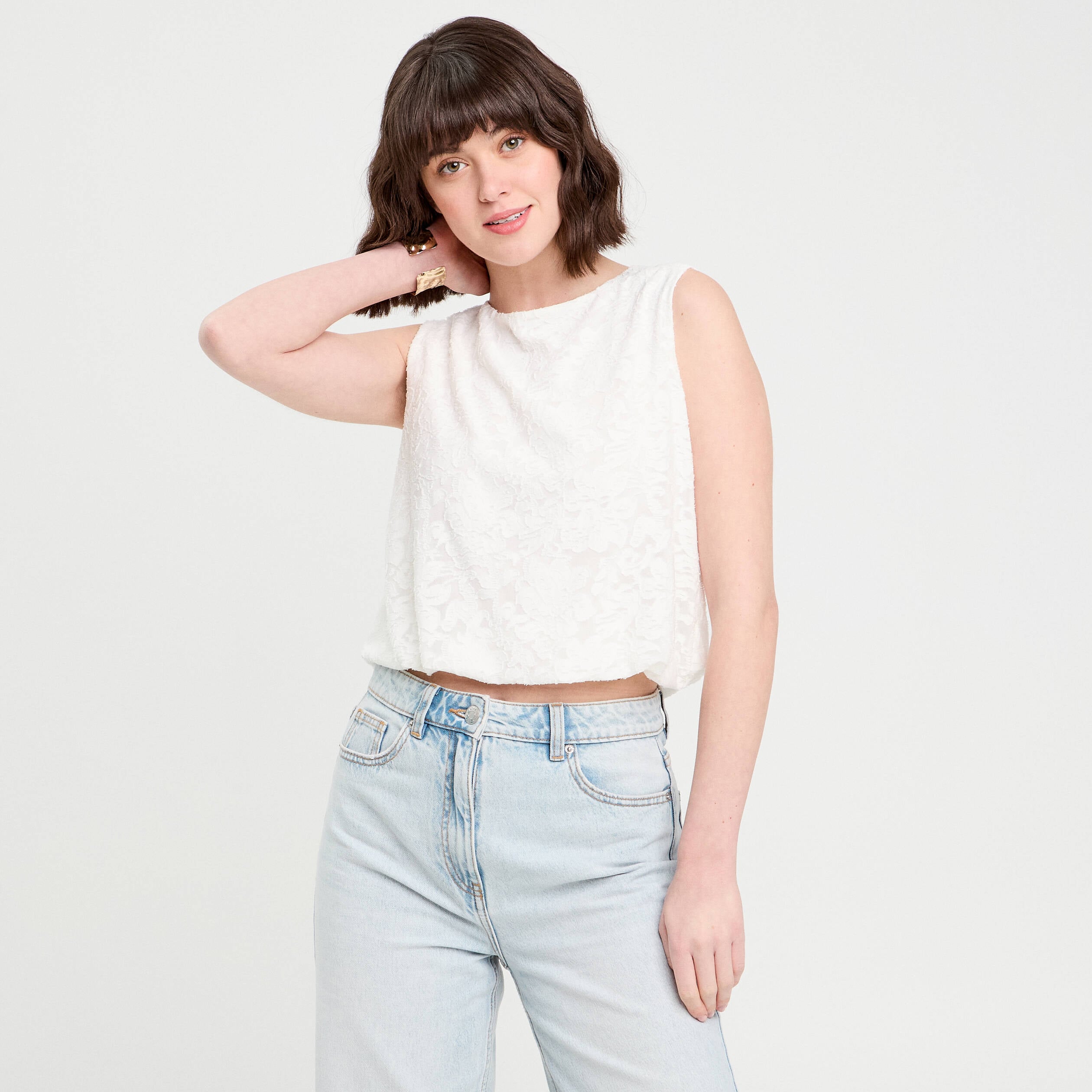 Top sans manches ecru femme
