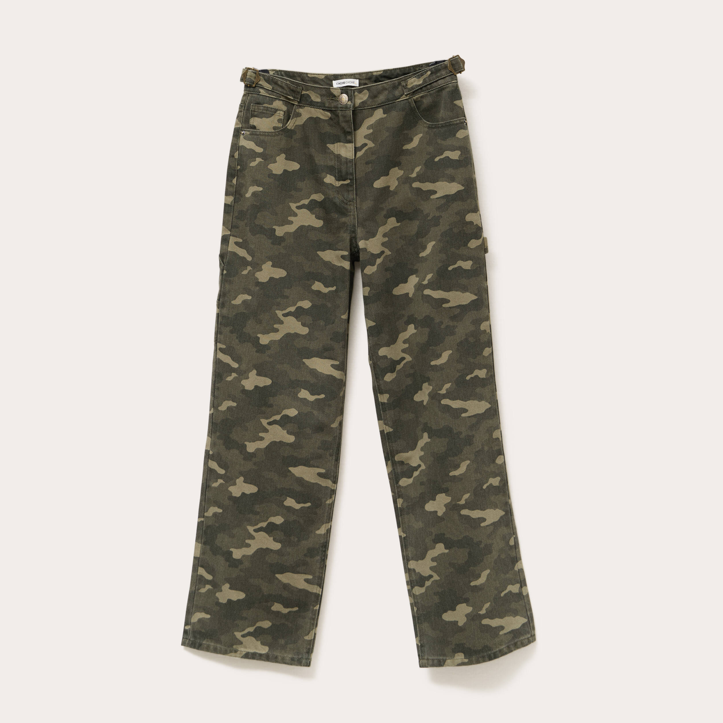 Zara Jeans Jean Taille Haute Camouflage Jean Wide Leg Carpenter