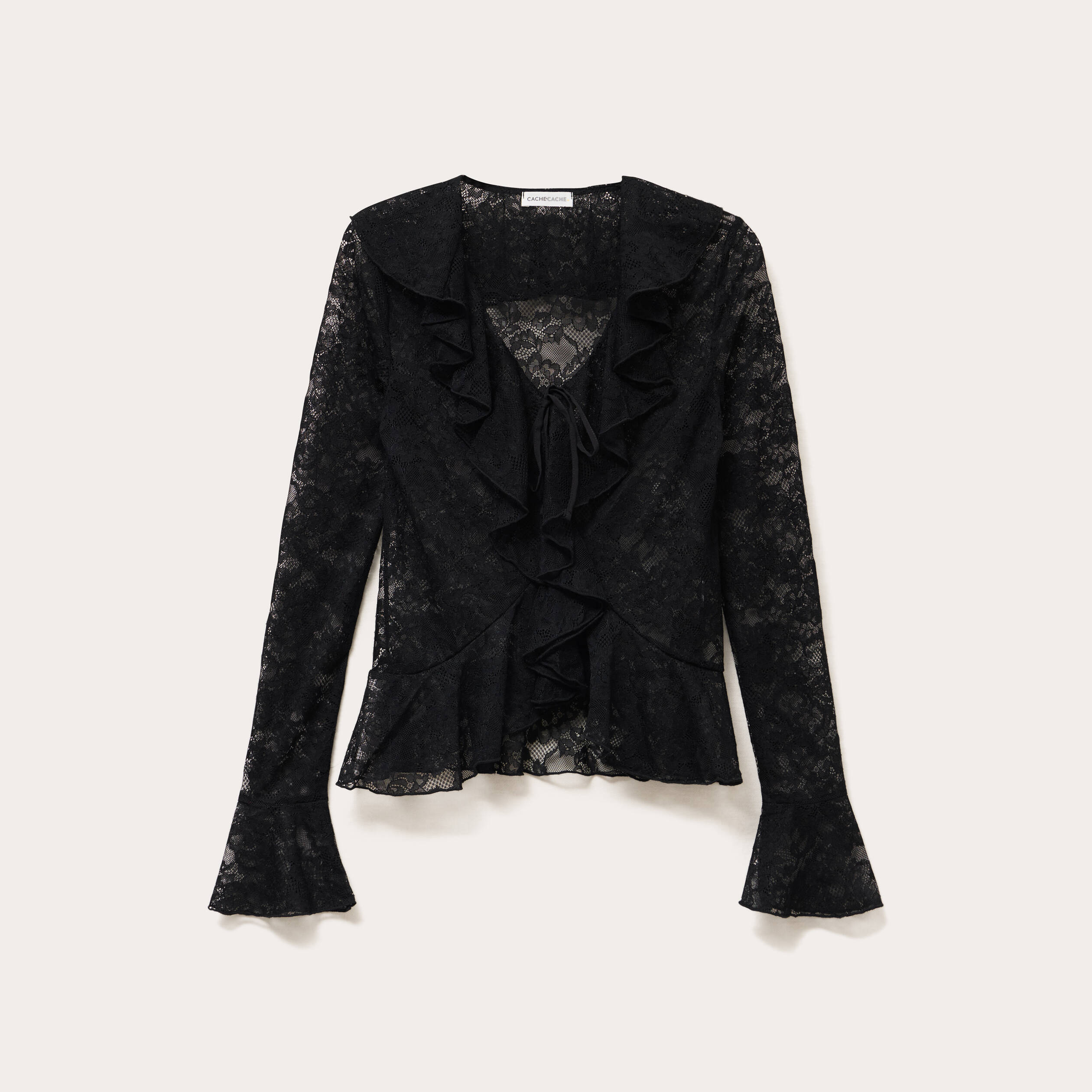 blouse ajustee col v dentelle noir femme Blouse ajustée col V dentelle noir femme