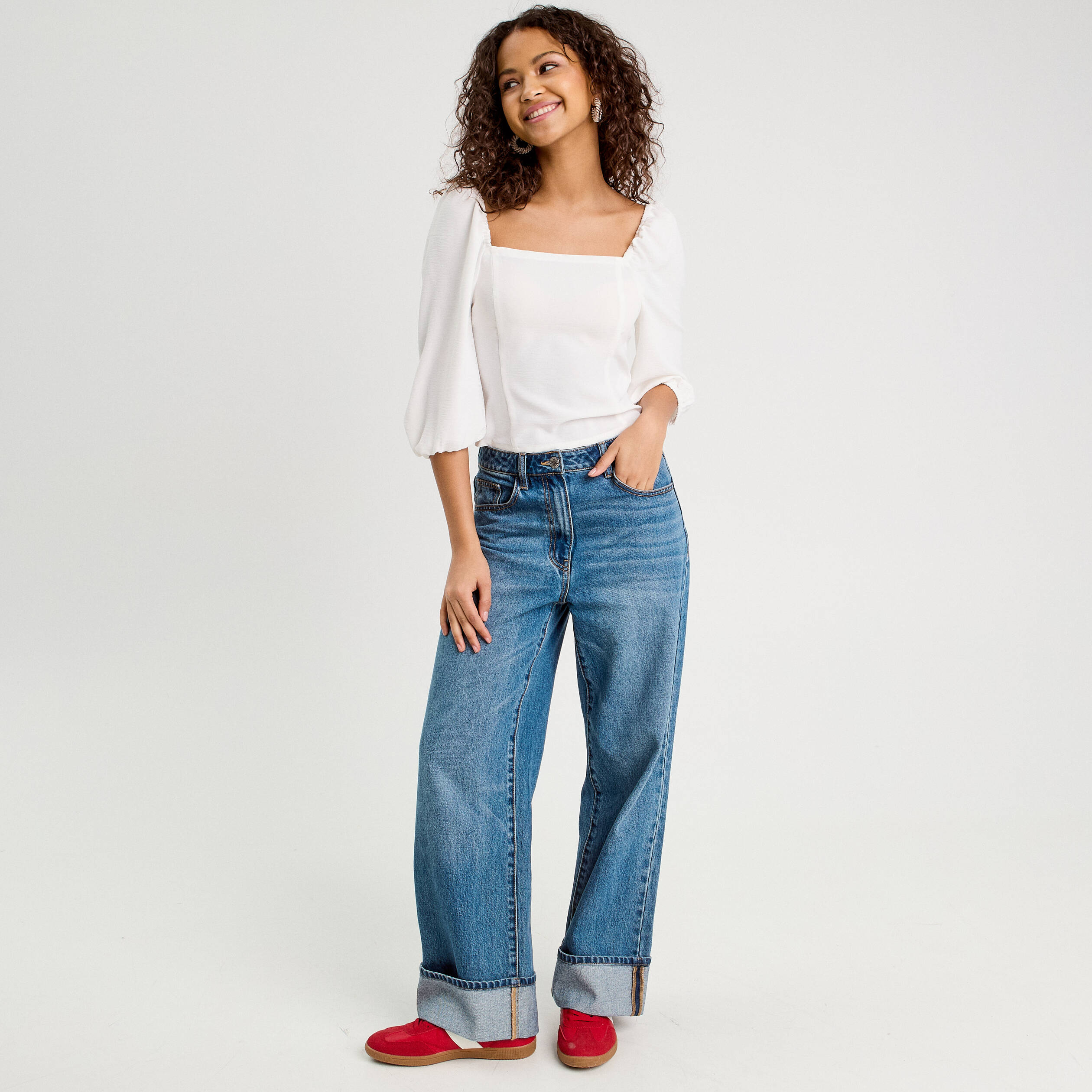 Blouse encolure carr&eacute;e ecru femme