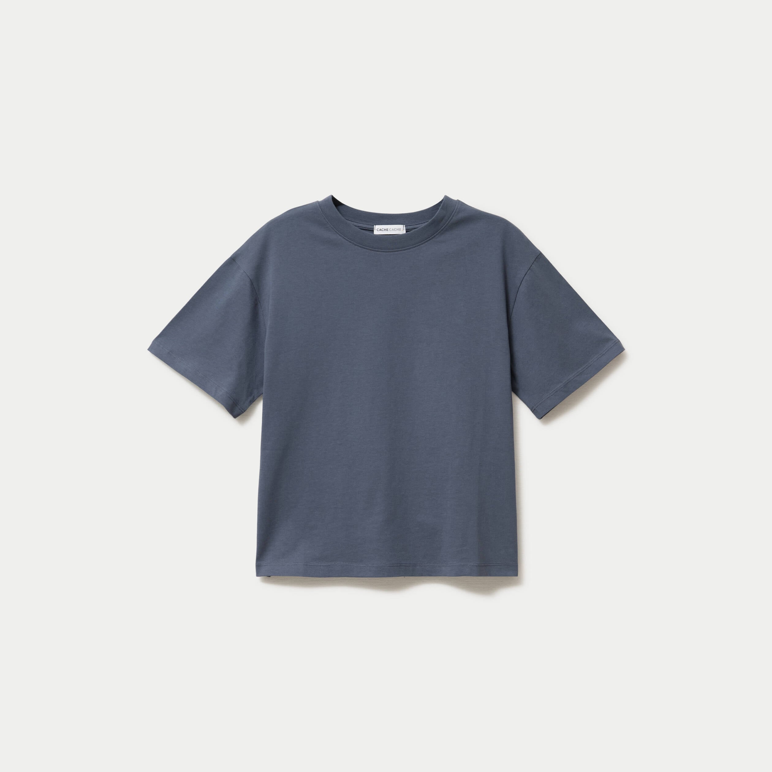 T-shirt col rond manches courtes gris femme