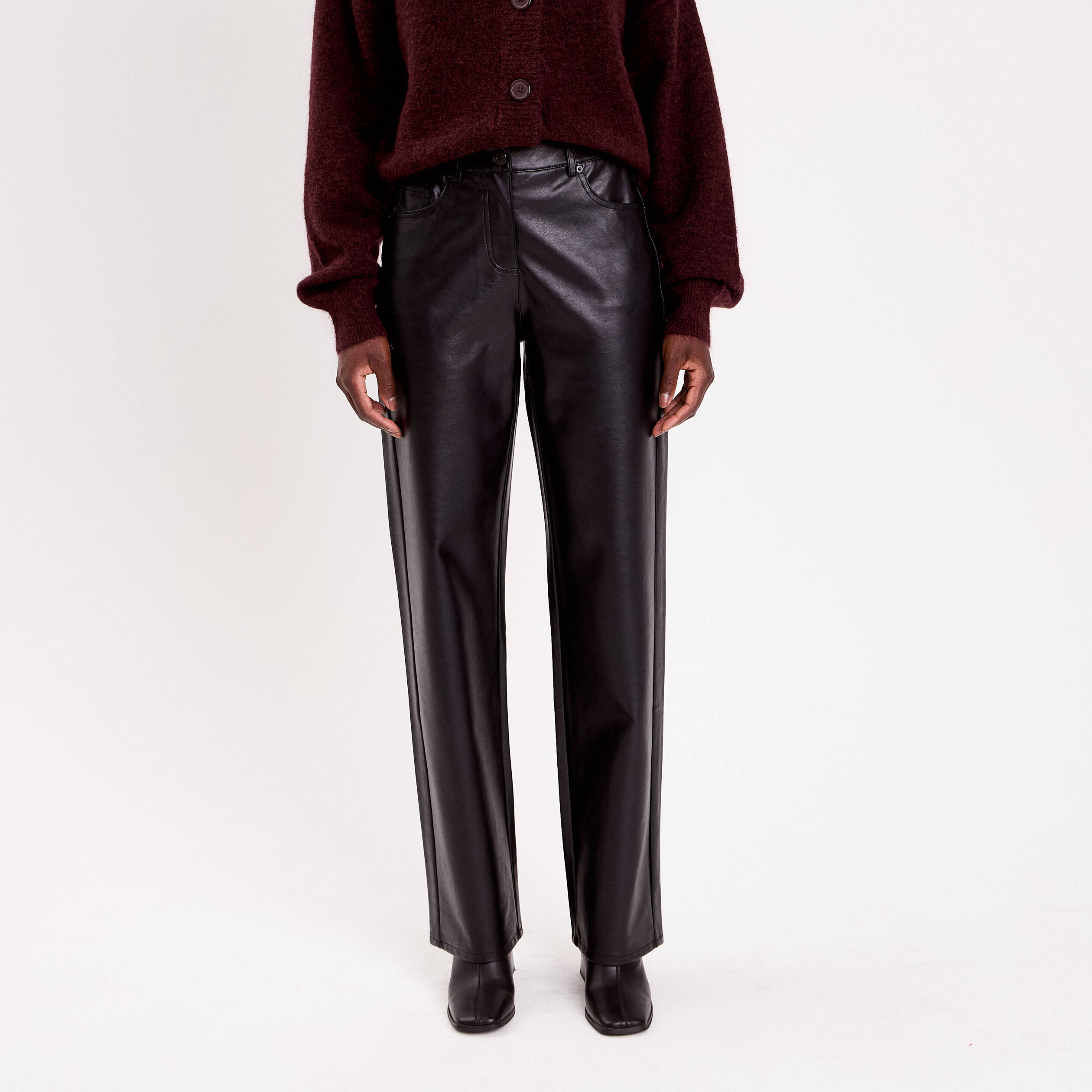 Pantalon droit similicuir noir femme