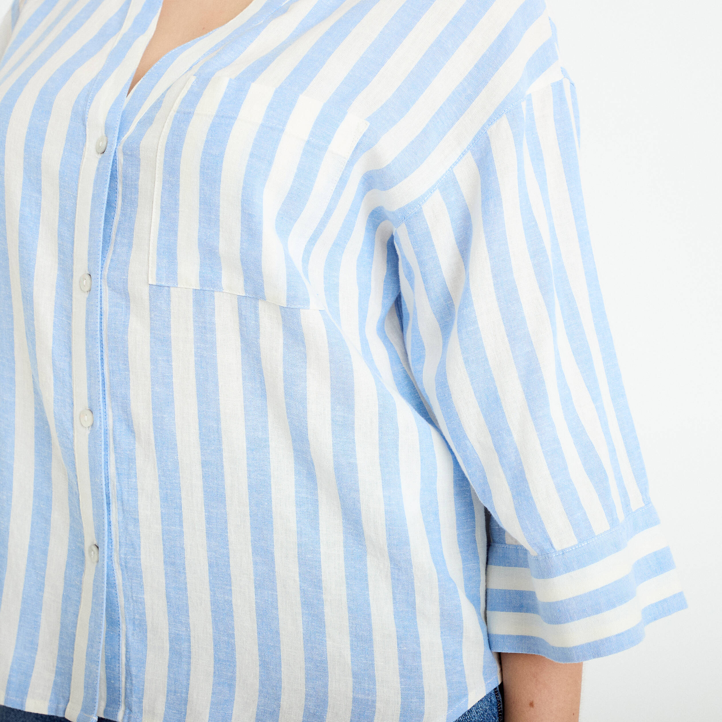 Blouse col V manches 3/4 bleu pastel femme