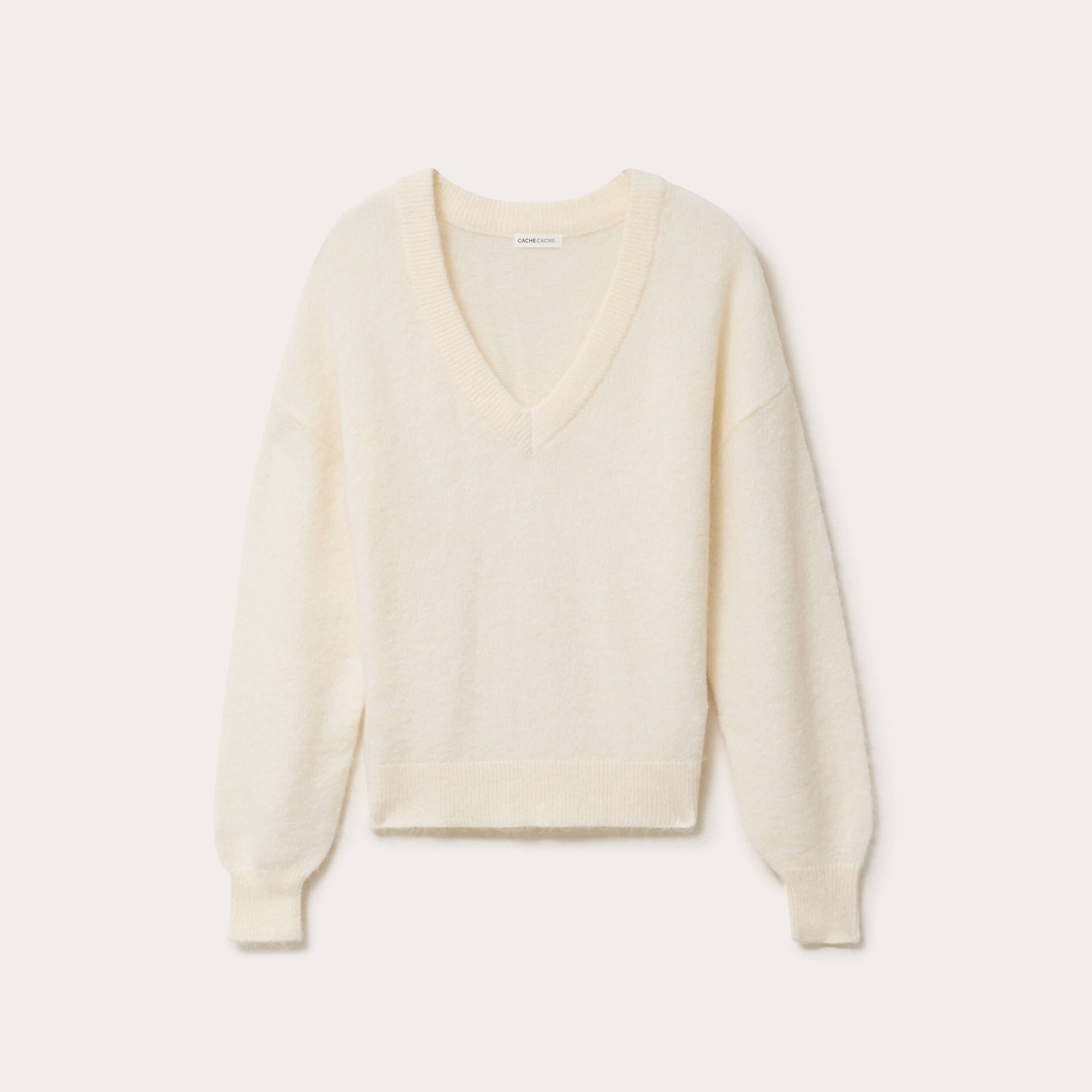 Pull duveteux ecru femme