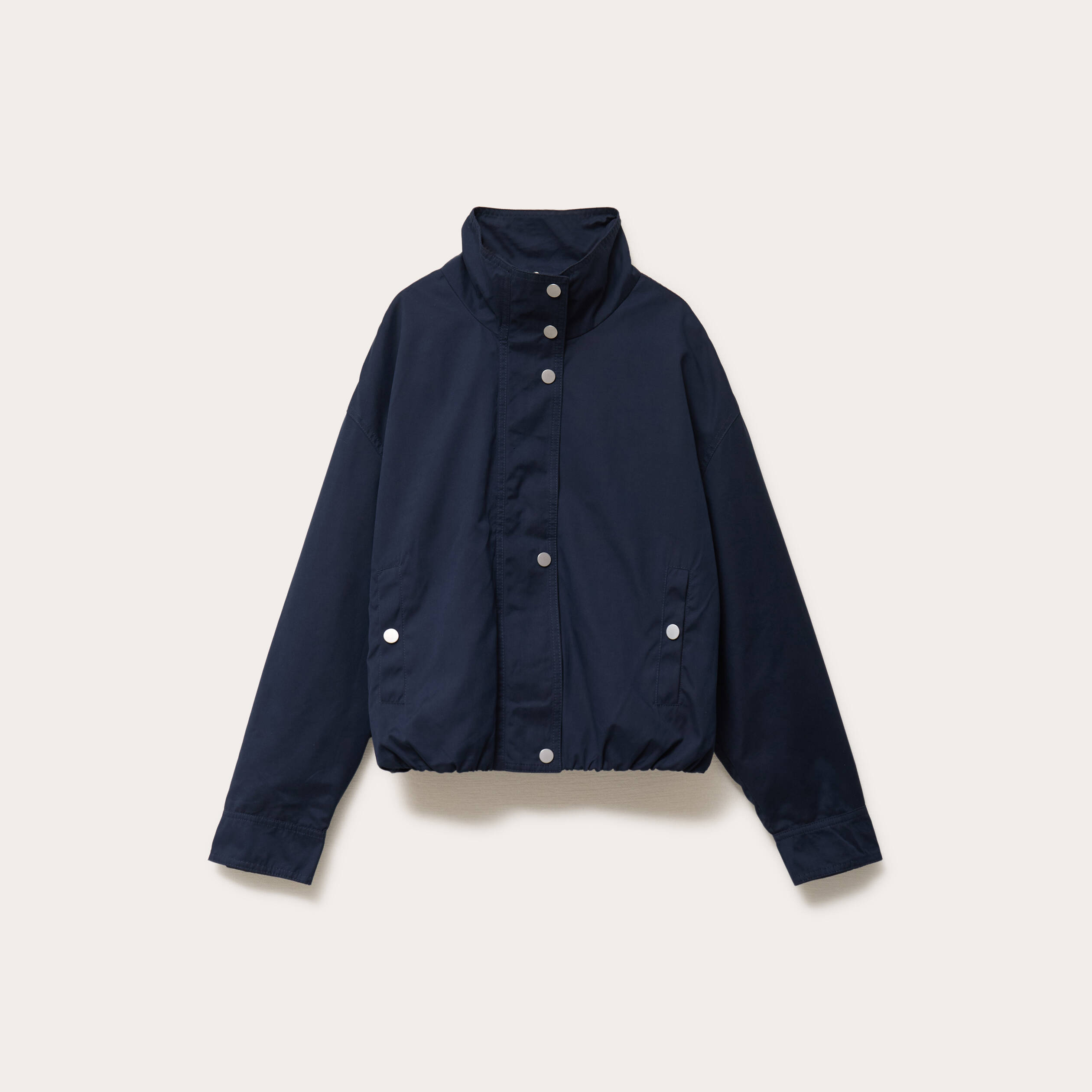 Blouson court bas resserr&eacute; bleu marine femme