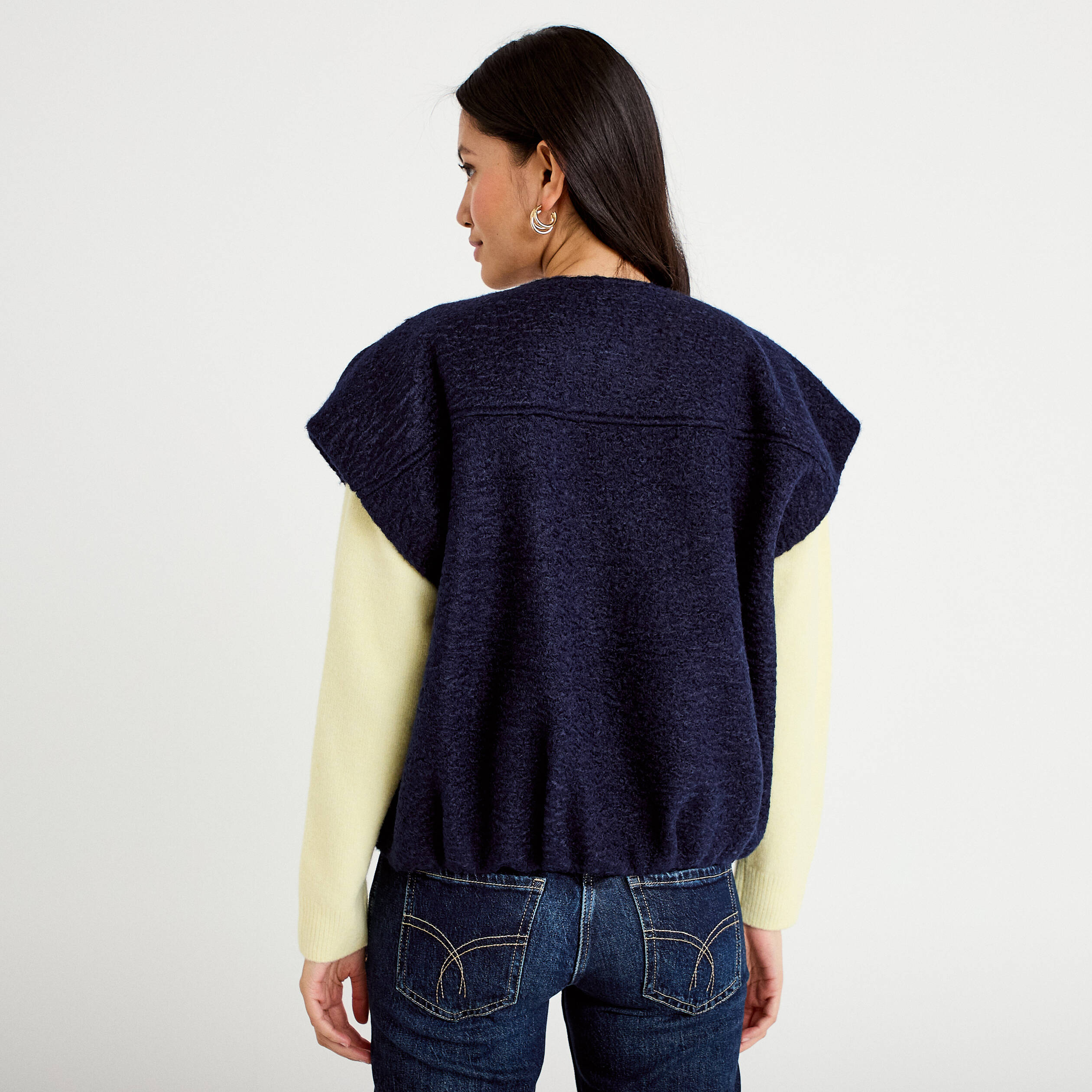 Gilet oversize sans manches col rond bleu marine femme