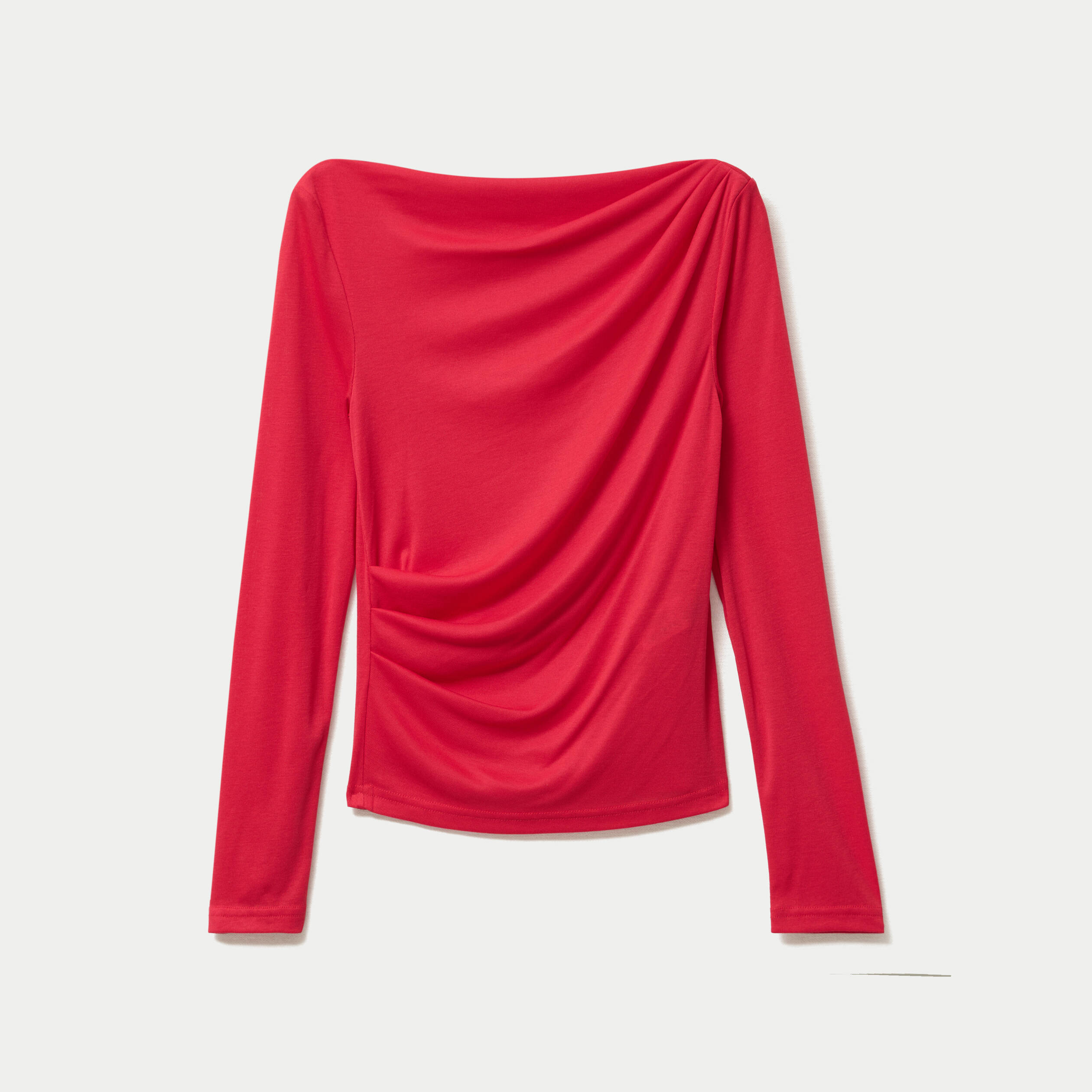 T-shirt col b&eacute;nitier manches longues rouge femme